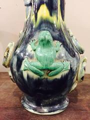 French Pottery Vase with Raised Snake and Frog Design