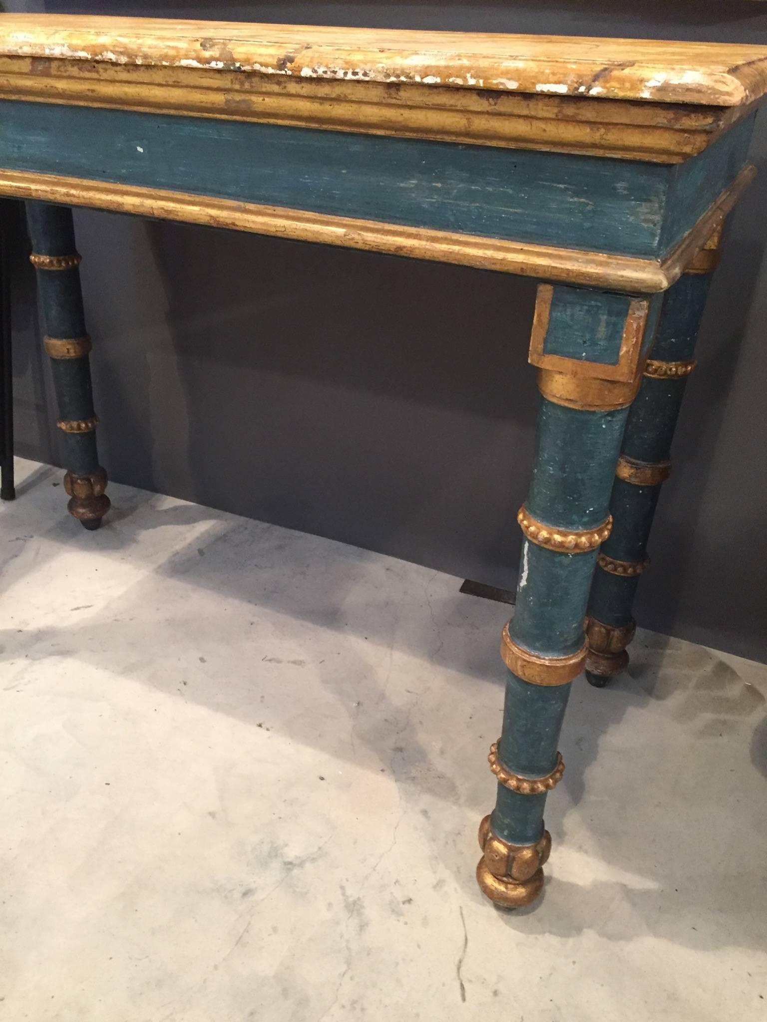 Italian 18th Century Painted and Giltwood Table with Faux Marble Top For Sale 1