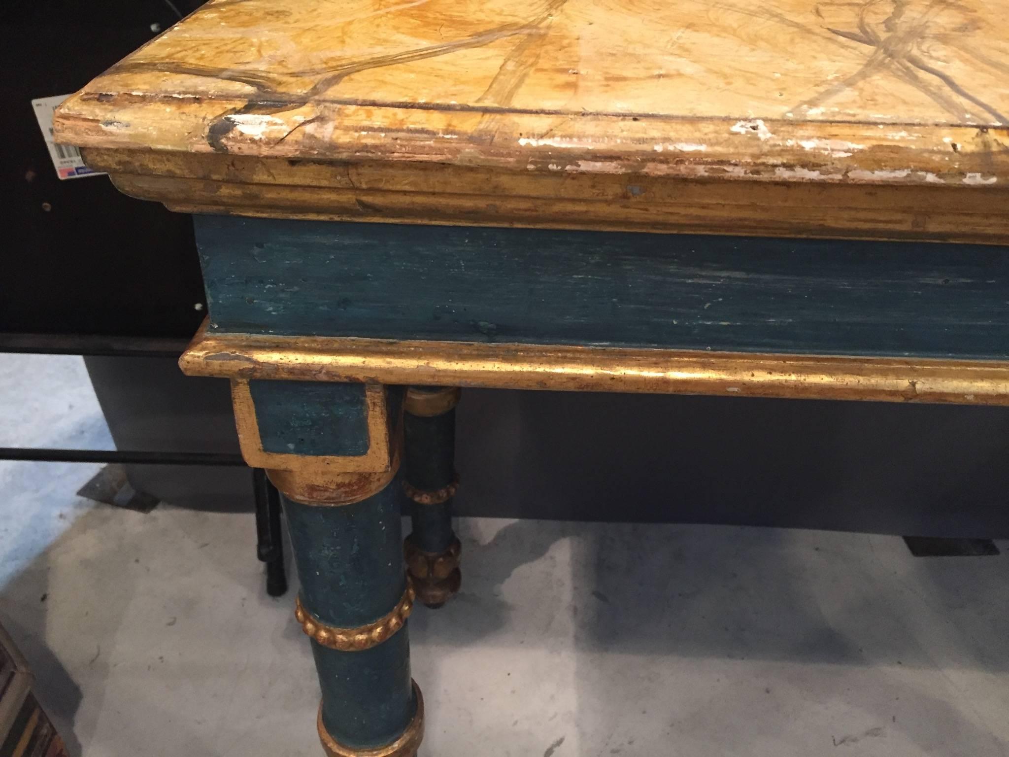Italian 18th Century Painted and Giltwood Table with Faux Marble Top For Sale 2