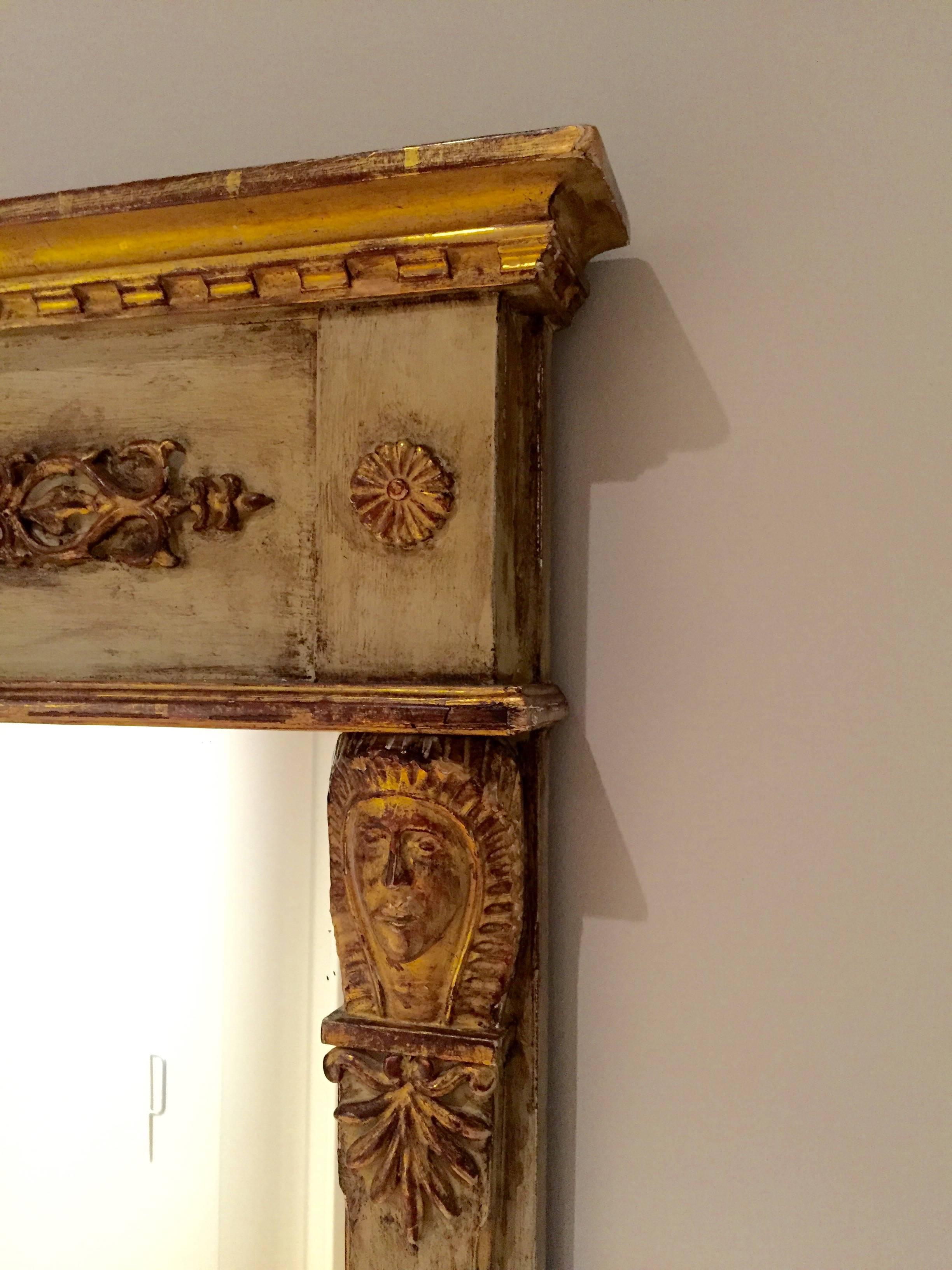 19th Century French Empire Style Carved and Parcel-Gilt Mirror For Sale