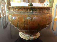 Large French Pottery Glazed Potpourri Basket