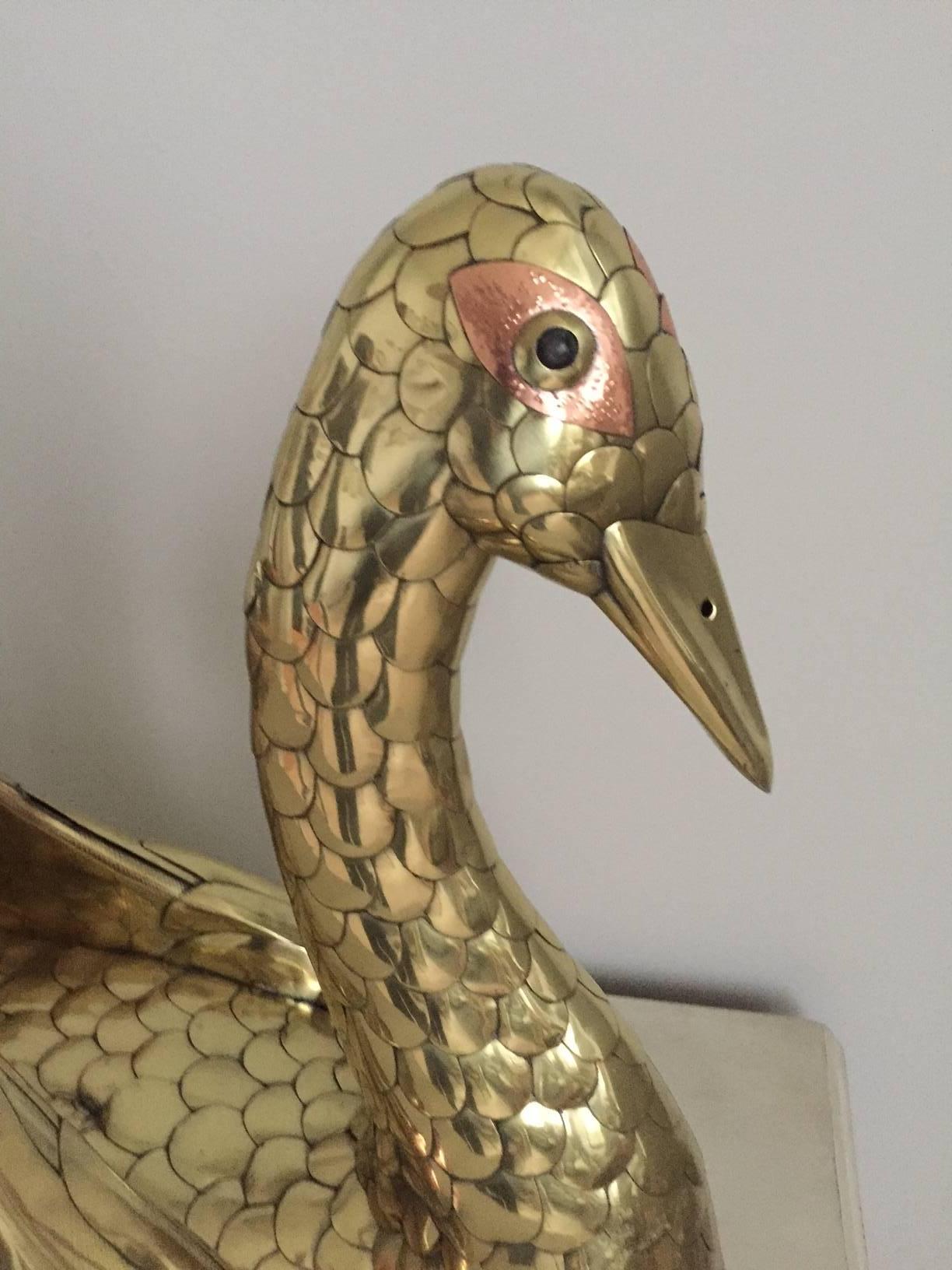 Mid-Century Modern Mid-Century Brass Sculpture Swan Attributed to Sergio Bustamante For Sale