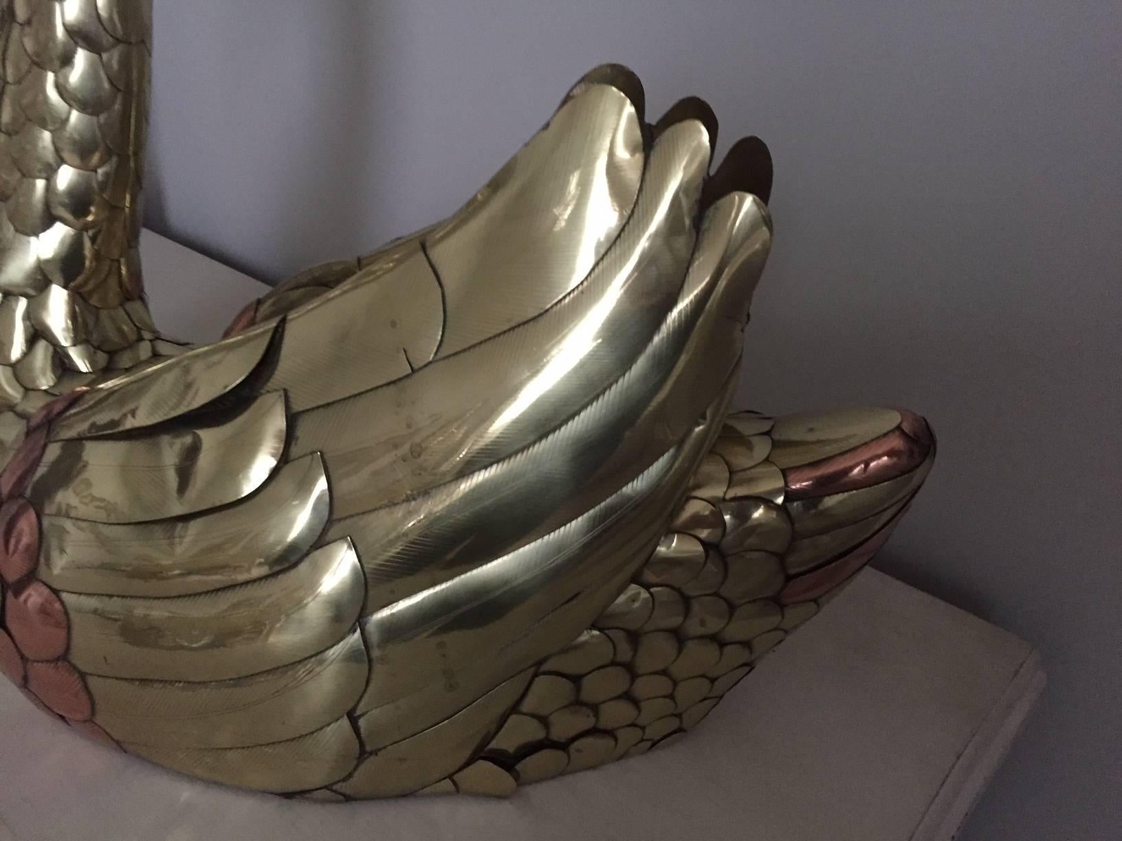 North American Mid-Century Brass Sculpture Swan Attributed to Sergio Bustamante For Sale