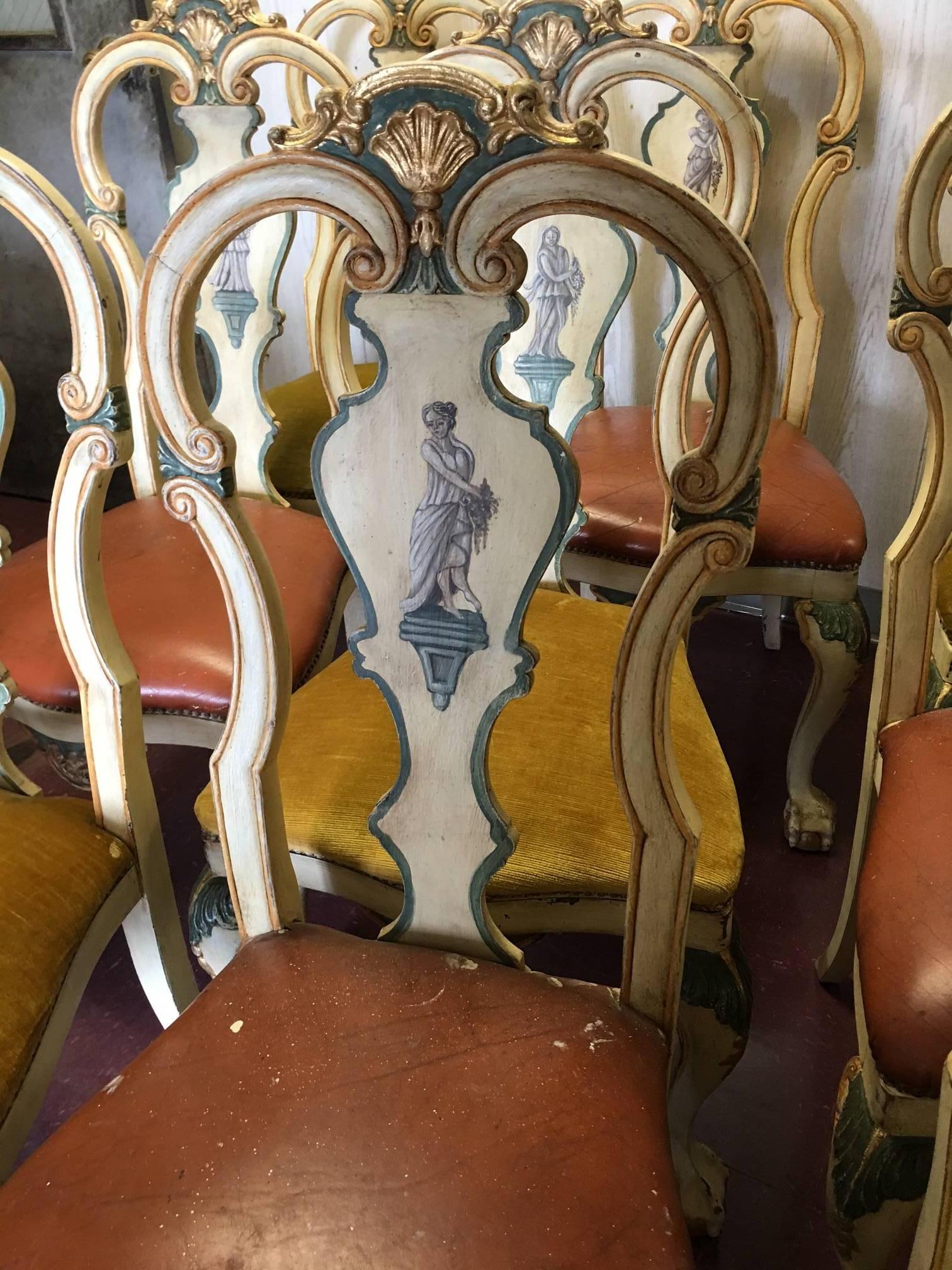 20th Century Set of Ten Italian Hand-Painted Chairs For Sale