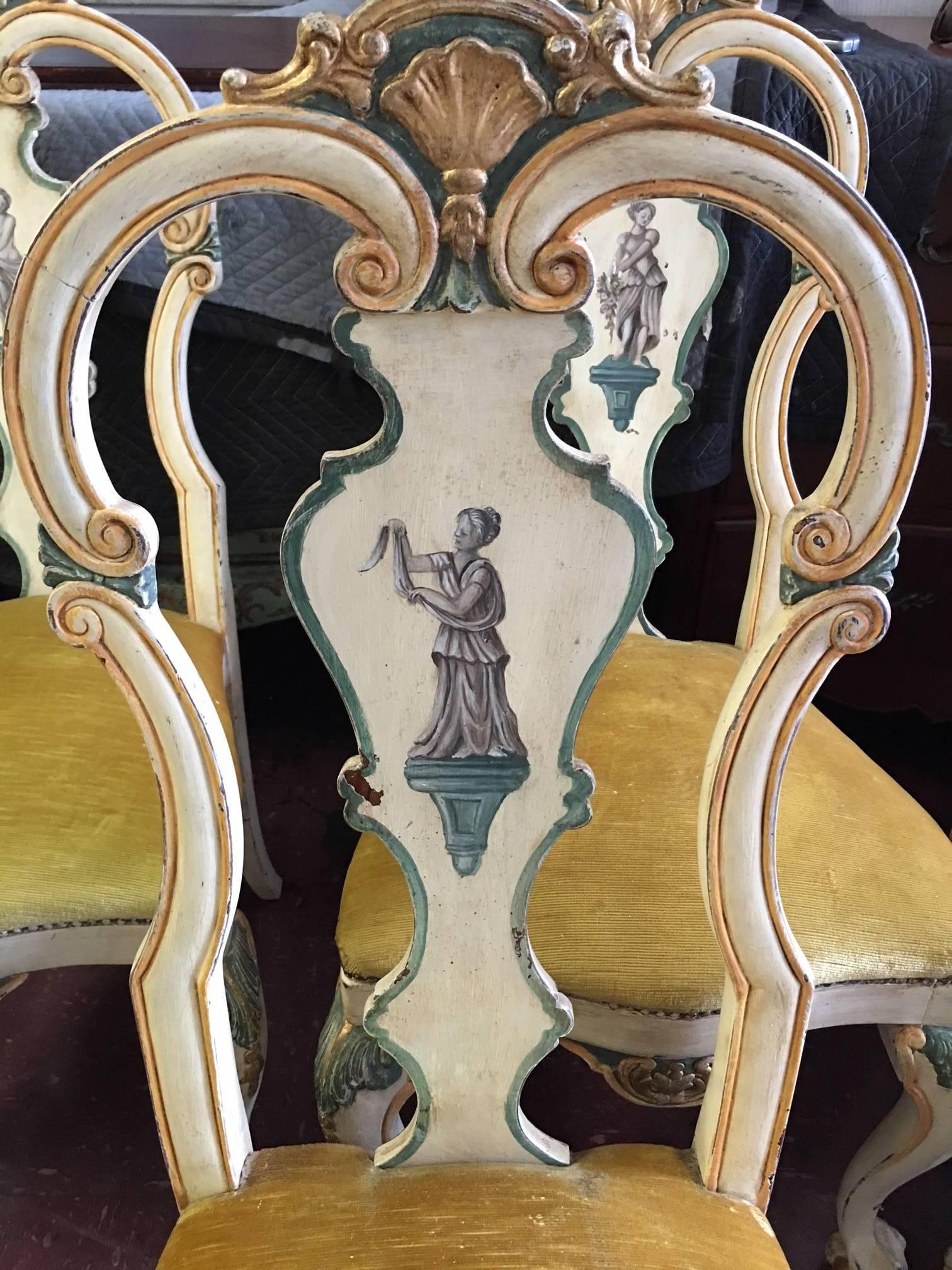 Rococo Set of Ten Italian Hand-Painted Chairs For Sale