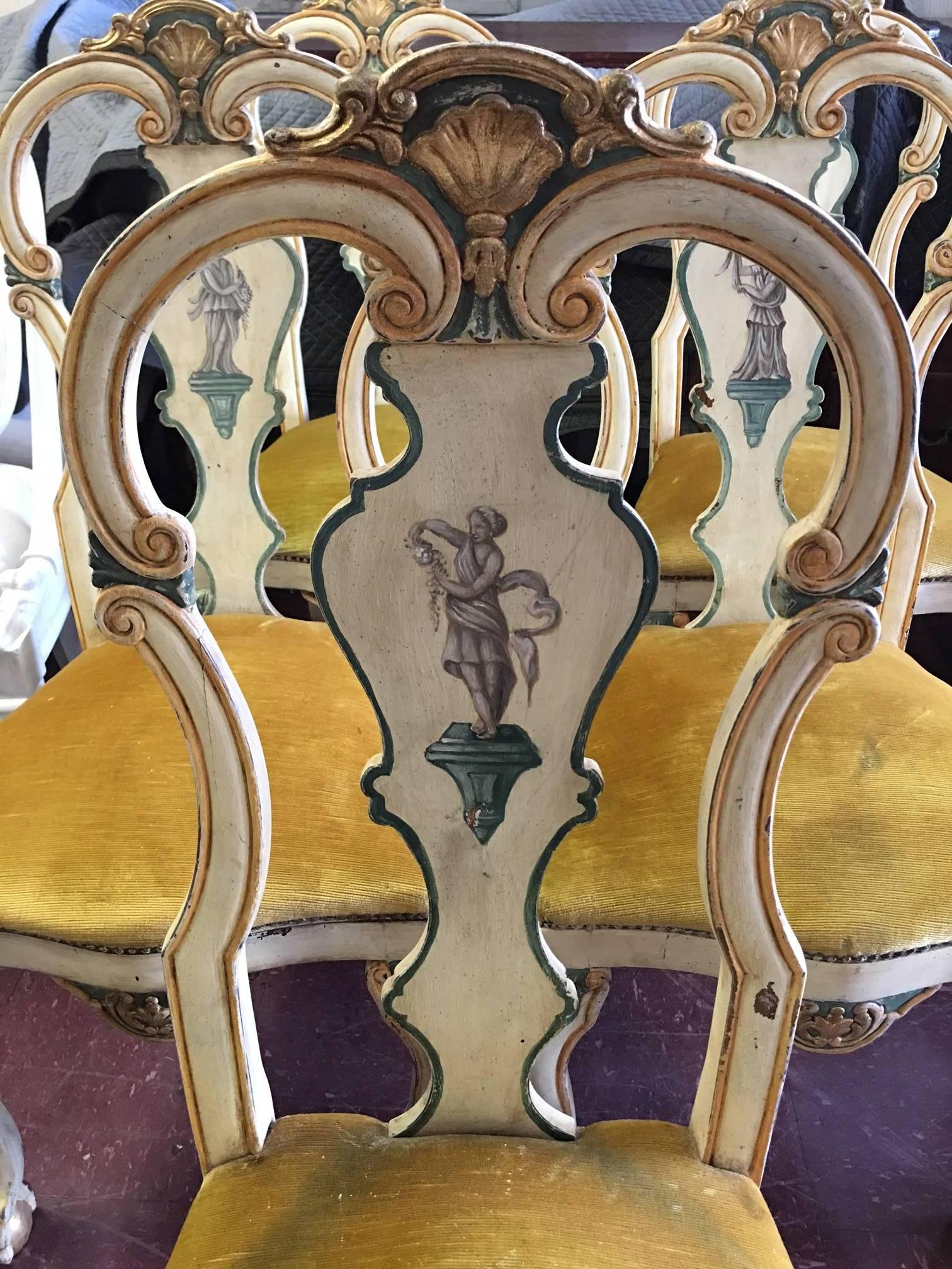 Set of Ten Italian Hand-Painted Chairs For Sale 1