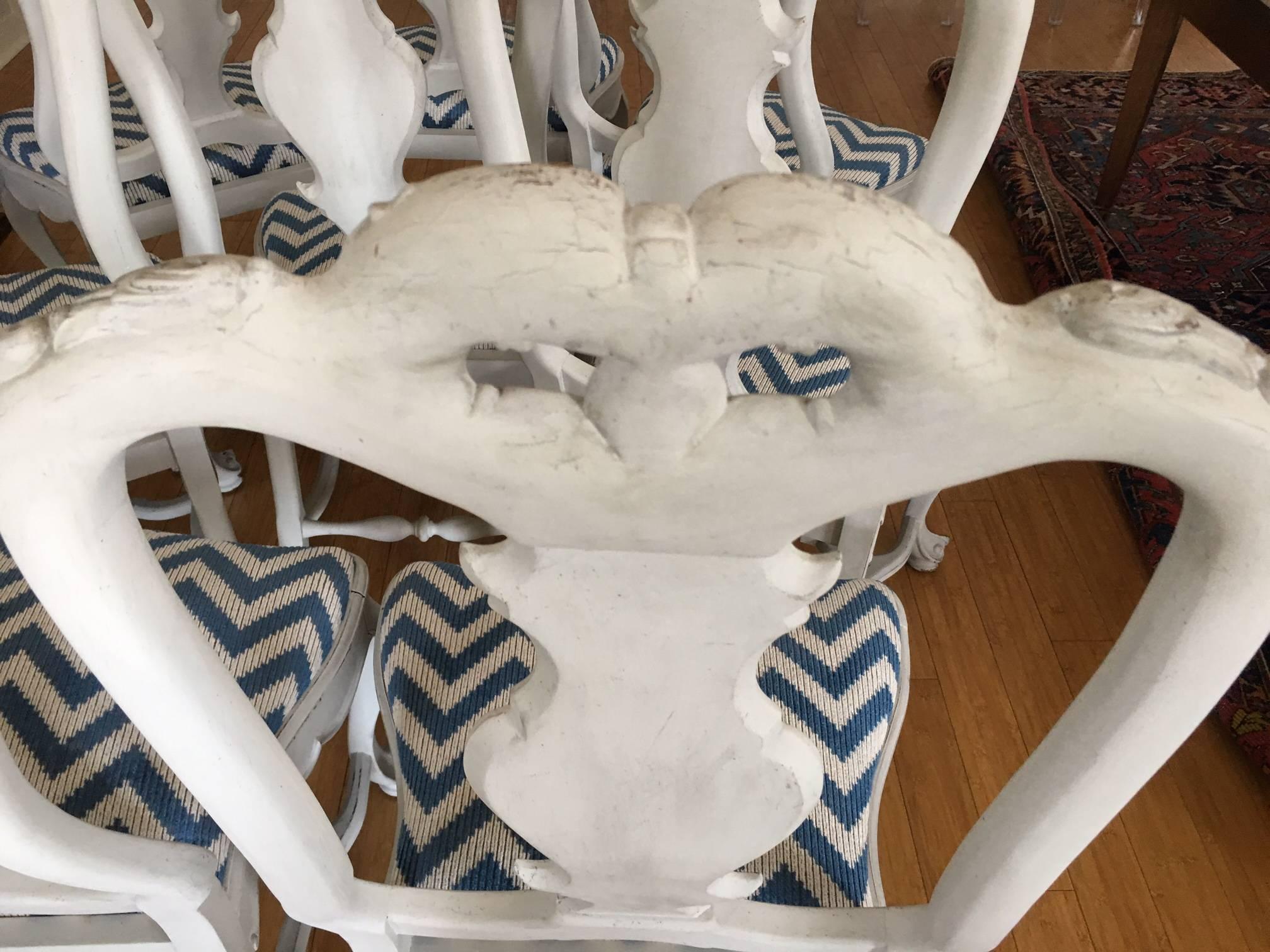 20th Century Eight Portuguese Baroque Style Carved Chairs For Sale