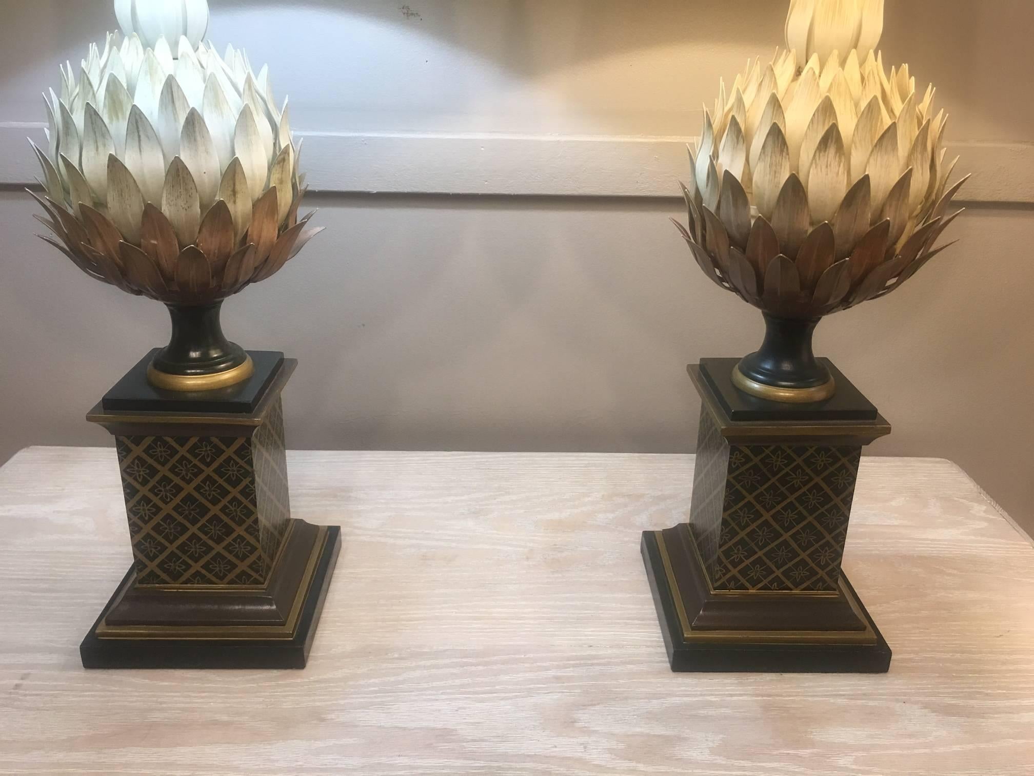 Pair of Painted Tole Artichoke Lamps 1