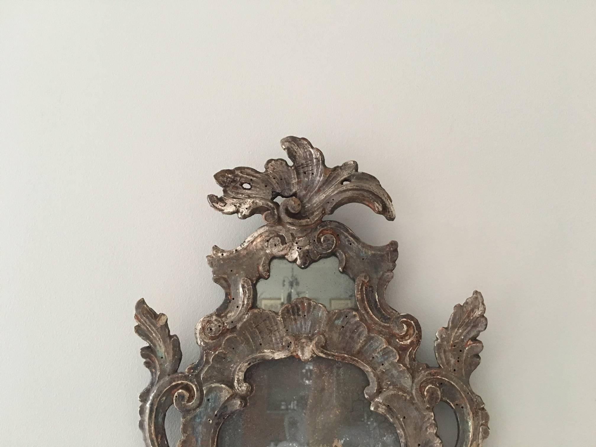 Rococo Pair of 19th Century Italian Silver Leaf Mirrors For Sale