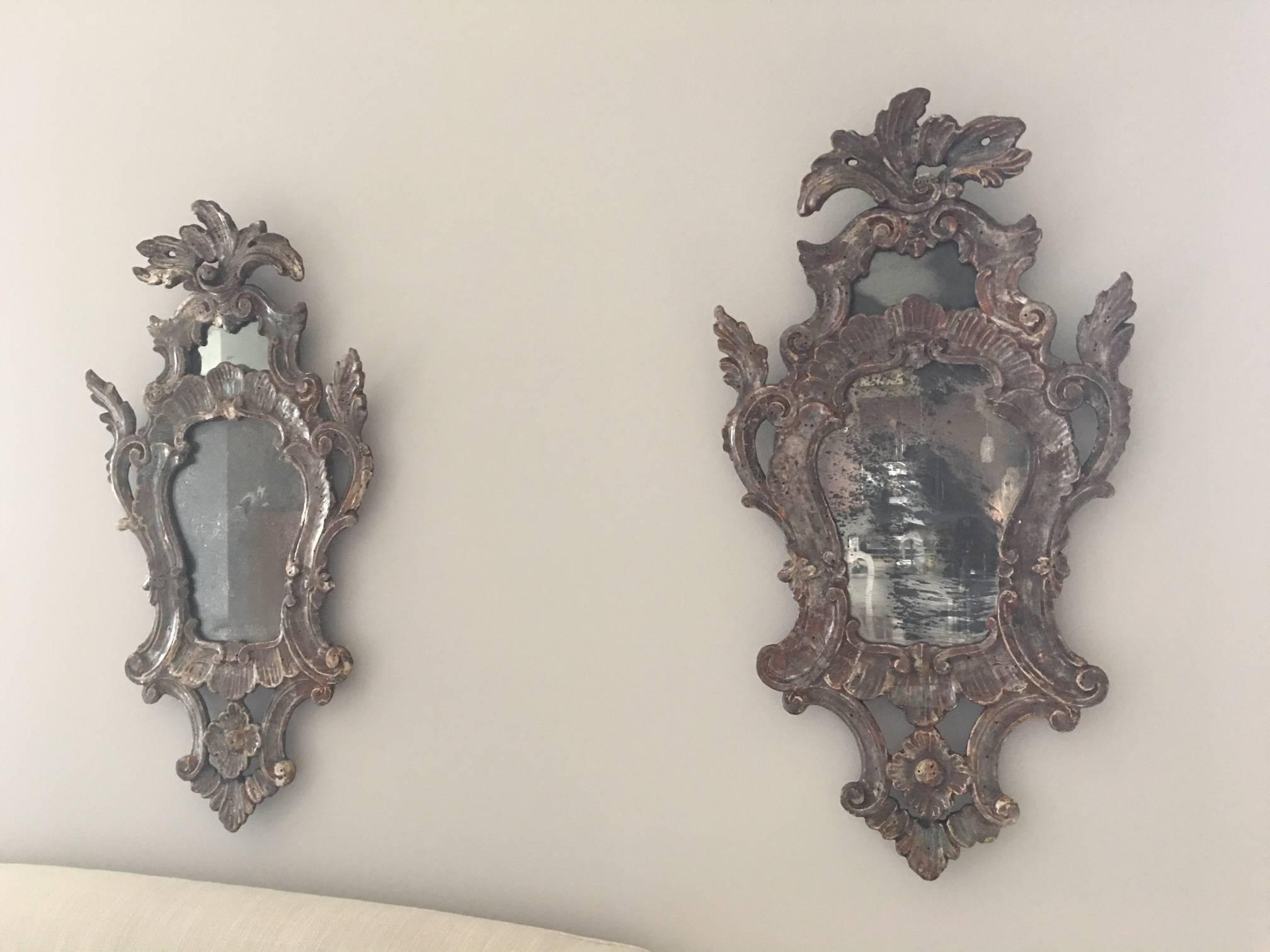 Pair of 19th Century Italian Silver Leaf Mirrors For Sale 2