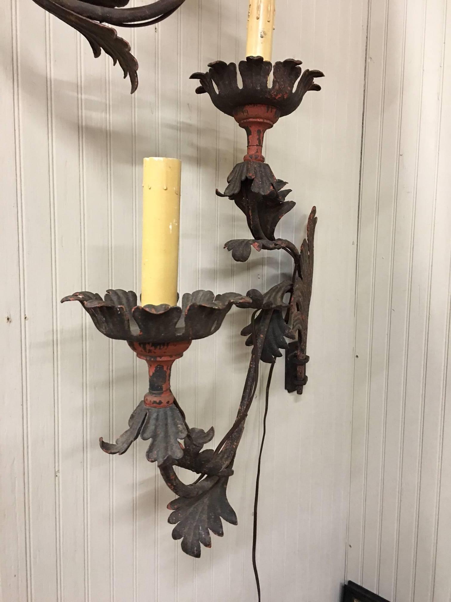 Pair of 19th Century Italian Painted Iron Electrified Sconces In Good Condition In Nashville, TN
