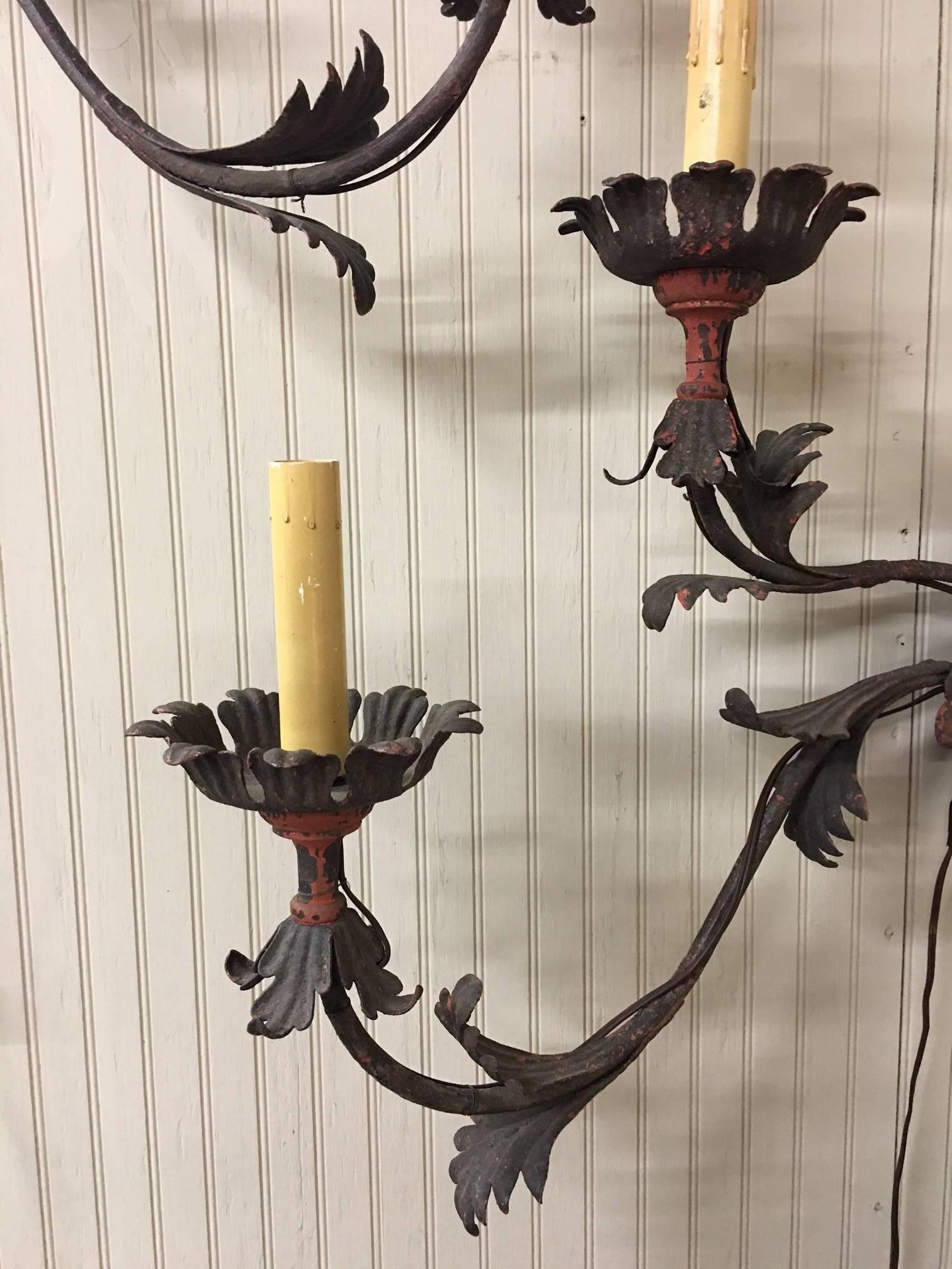 Pair of 19th Century Italian Painted Iron Electrified Sconces 2