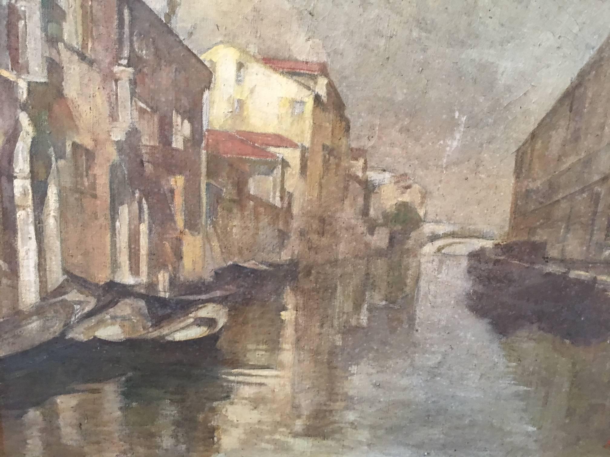 Other Italian Oil on Canvas Painting of Venetian Canal For Sale