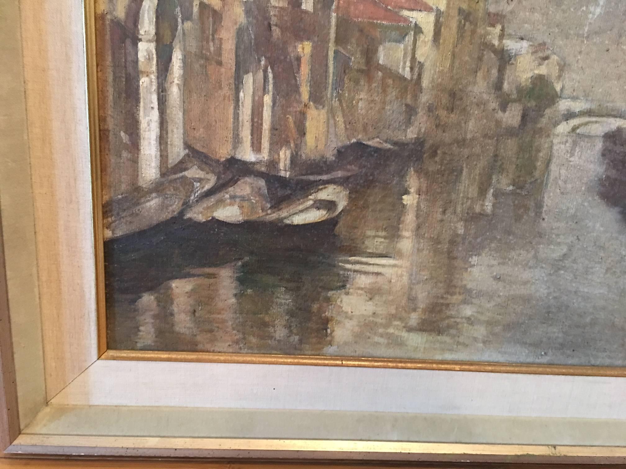 Italian Oil on Canvas Painting of Venetian Canal In Good Condition For Sale In Nashville, TN