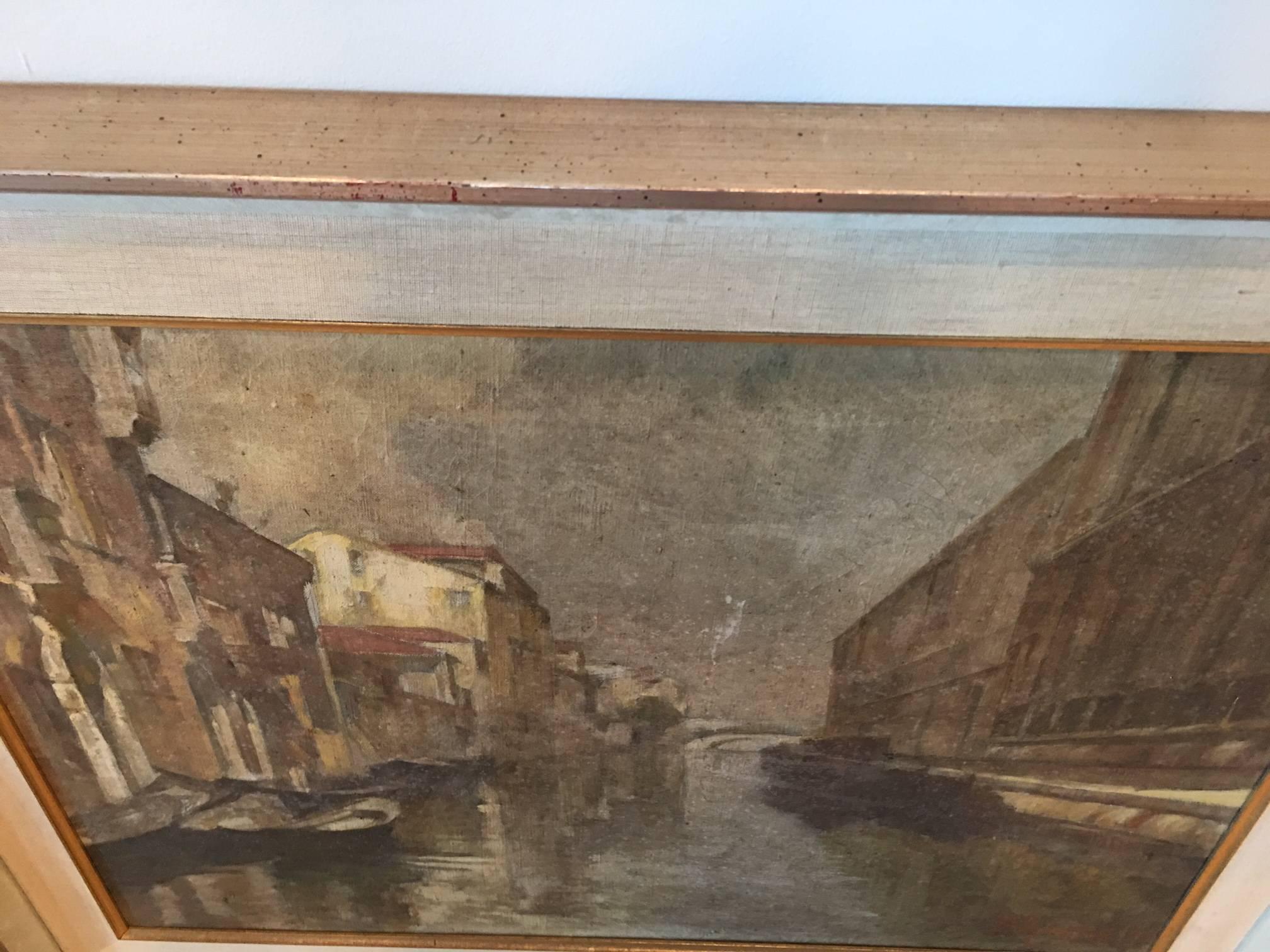 Italian Oil on Canvas Painting of Venetian Canal For Sale 1