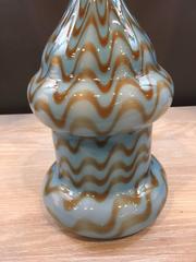 Rare Italian Art Glass Blue Vase with Overlay Draped Design