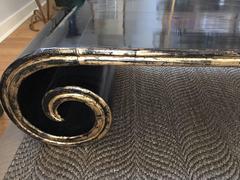 Midcentury Black Scroll Coffee Table with Gilt Accent