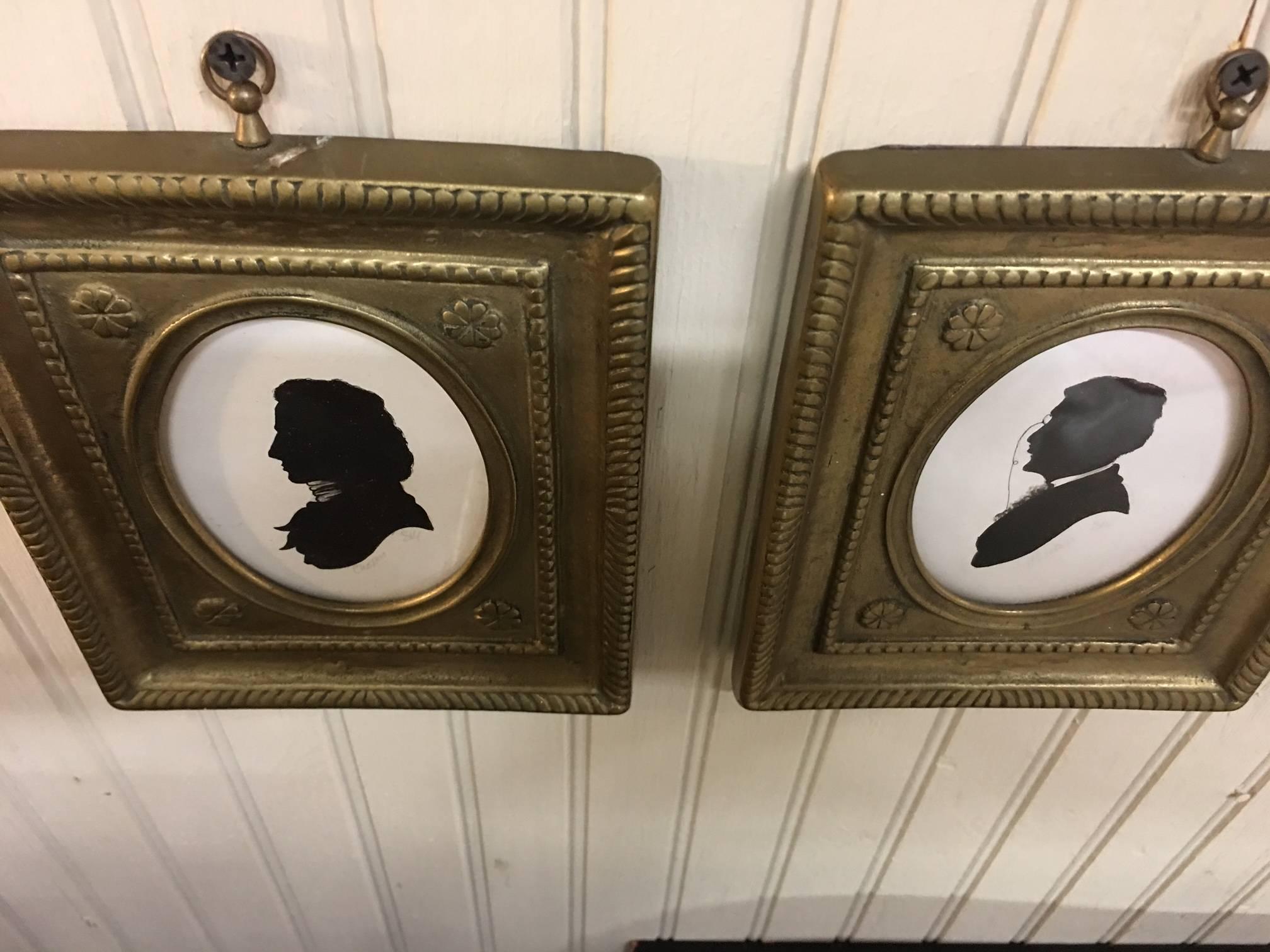 20th Century Pair of Hand Signed American Folk Art Silhouettes For Sale