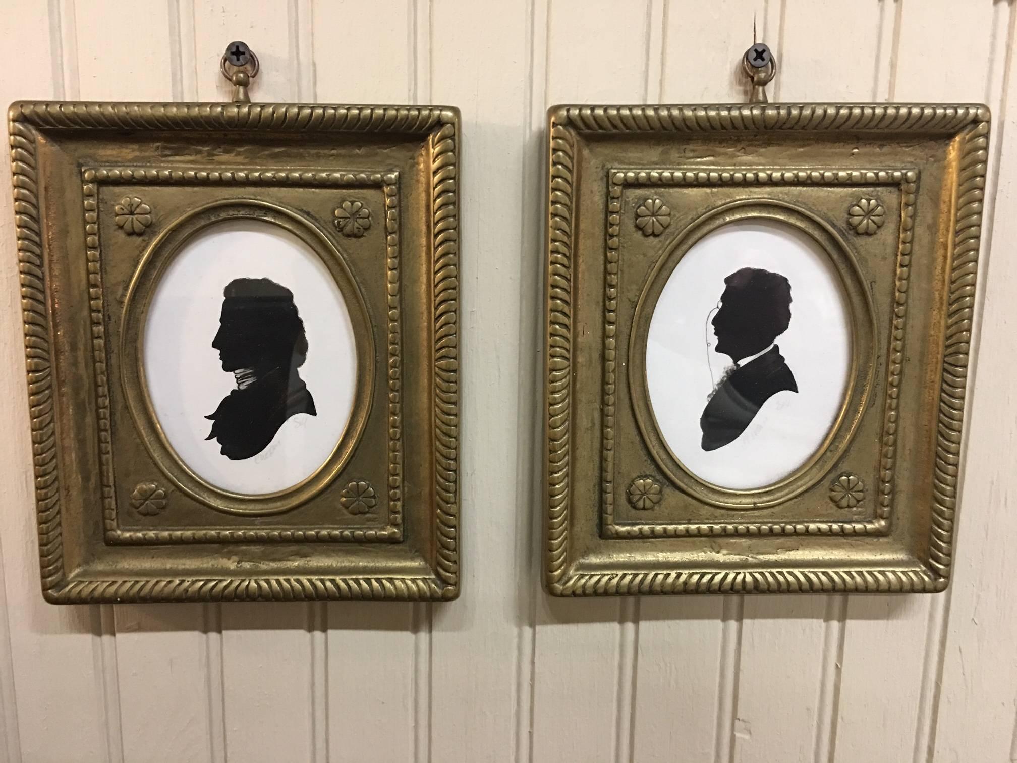 Pair of Hand Signed American Folk Art Silhouettes For Sale 1