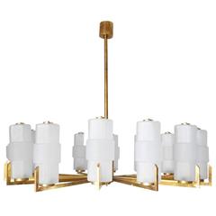 Italian Brass Chandeliers with Textured Murano Glass Shades