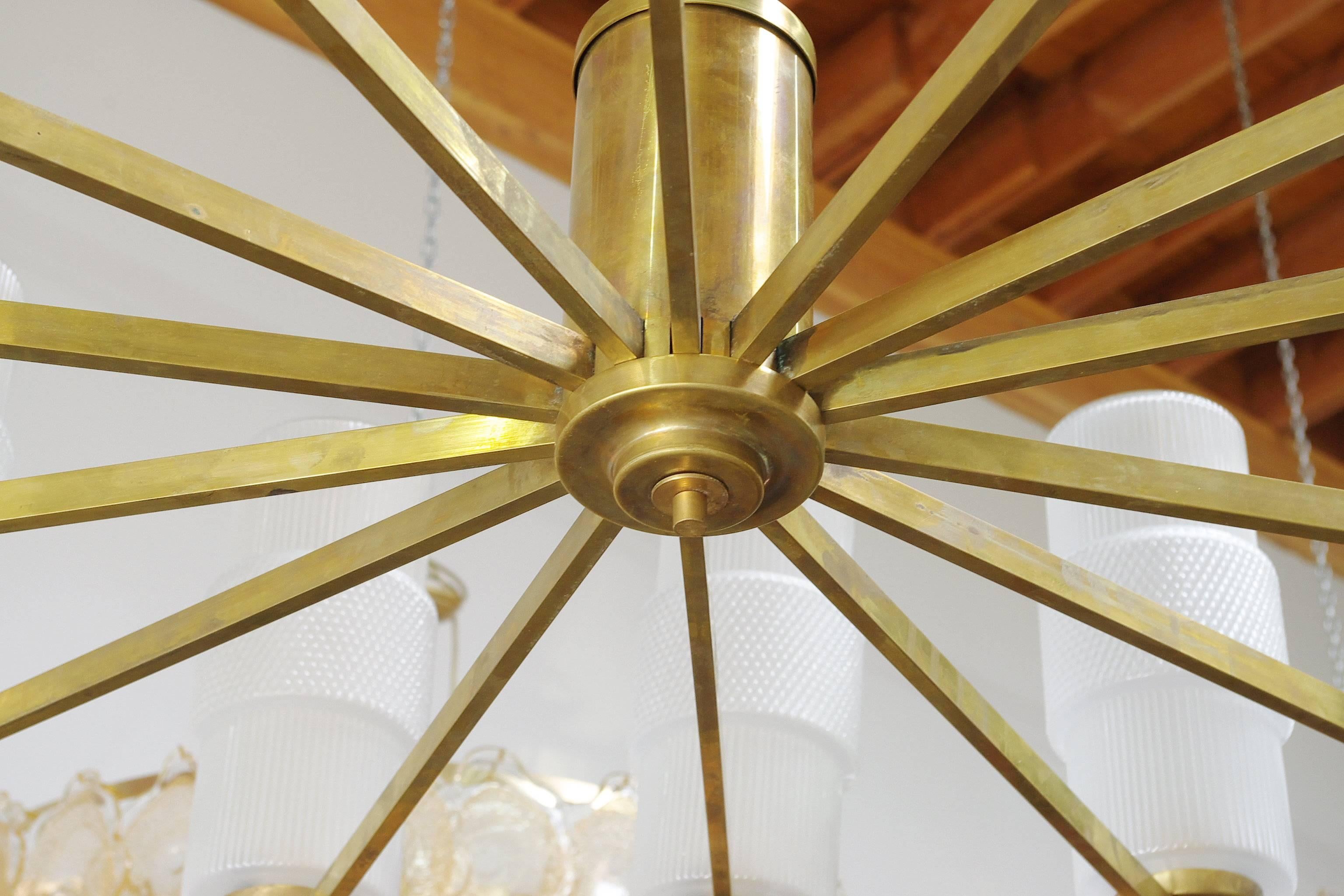 Italian Brass Chandeliers with Textured Murano Glass Shades 1