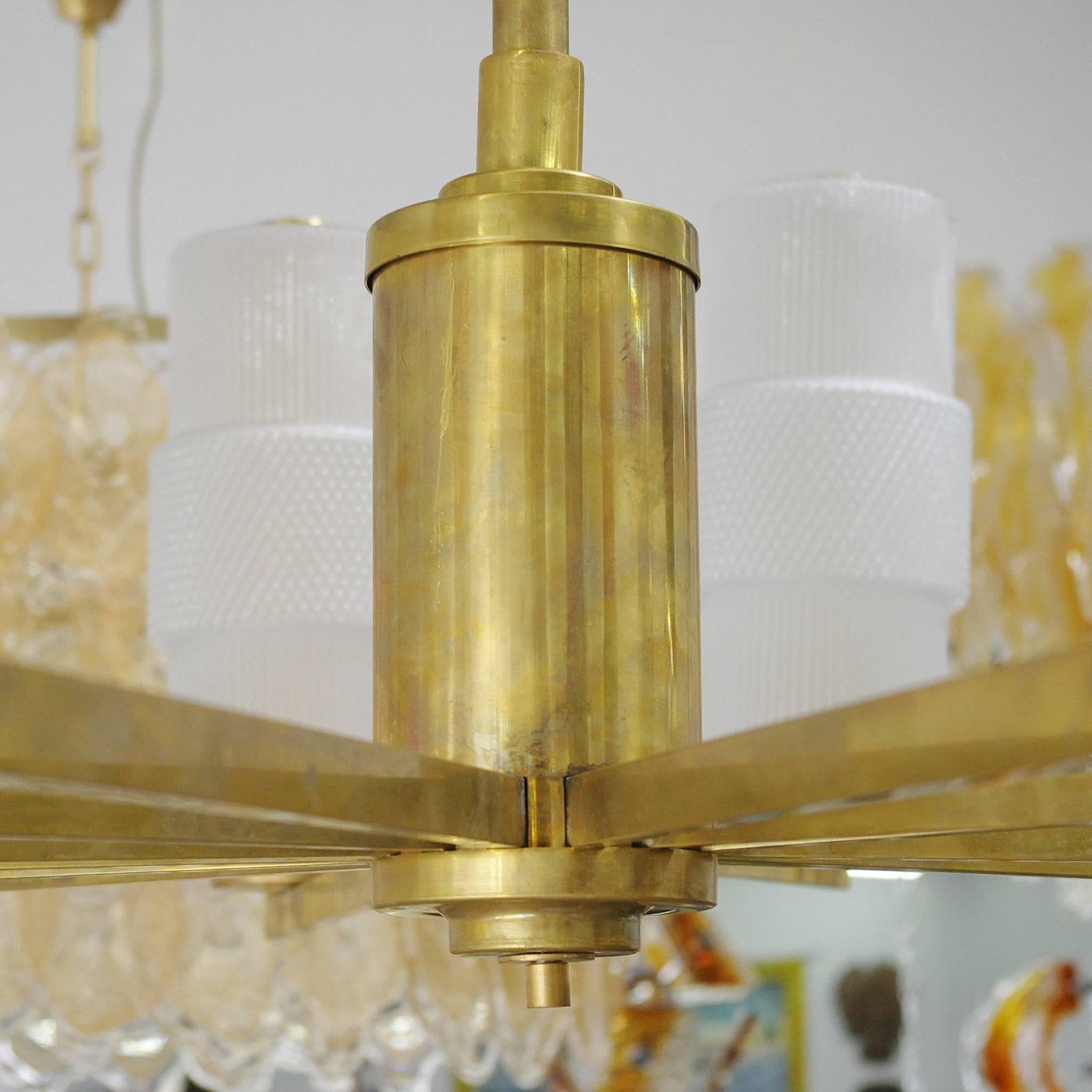 Italian Brass Chandeliers with Textured Murano Glass Shades 2