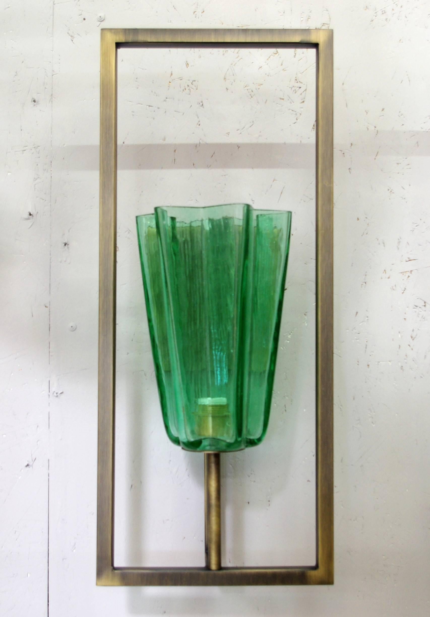 Contemporary Four Pairs of Architectural Emerald Green Sconces by Fabio Ltd