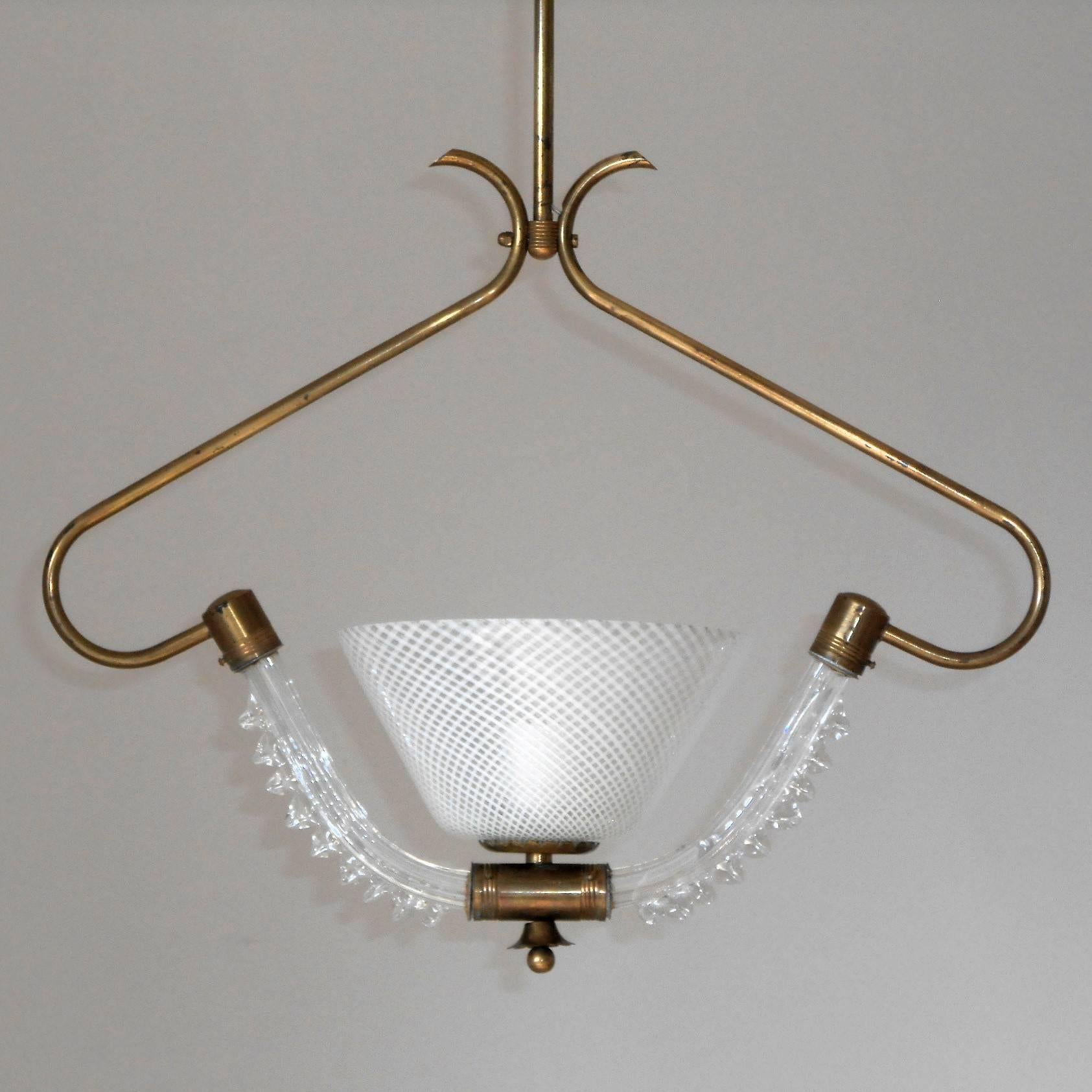 Mid-Century Modern Murano Glass Latticino Bell Pendant by Ercole Barovier