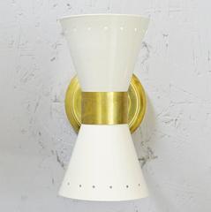 Set of Six 1950s Italian Double White Cone Sconces
