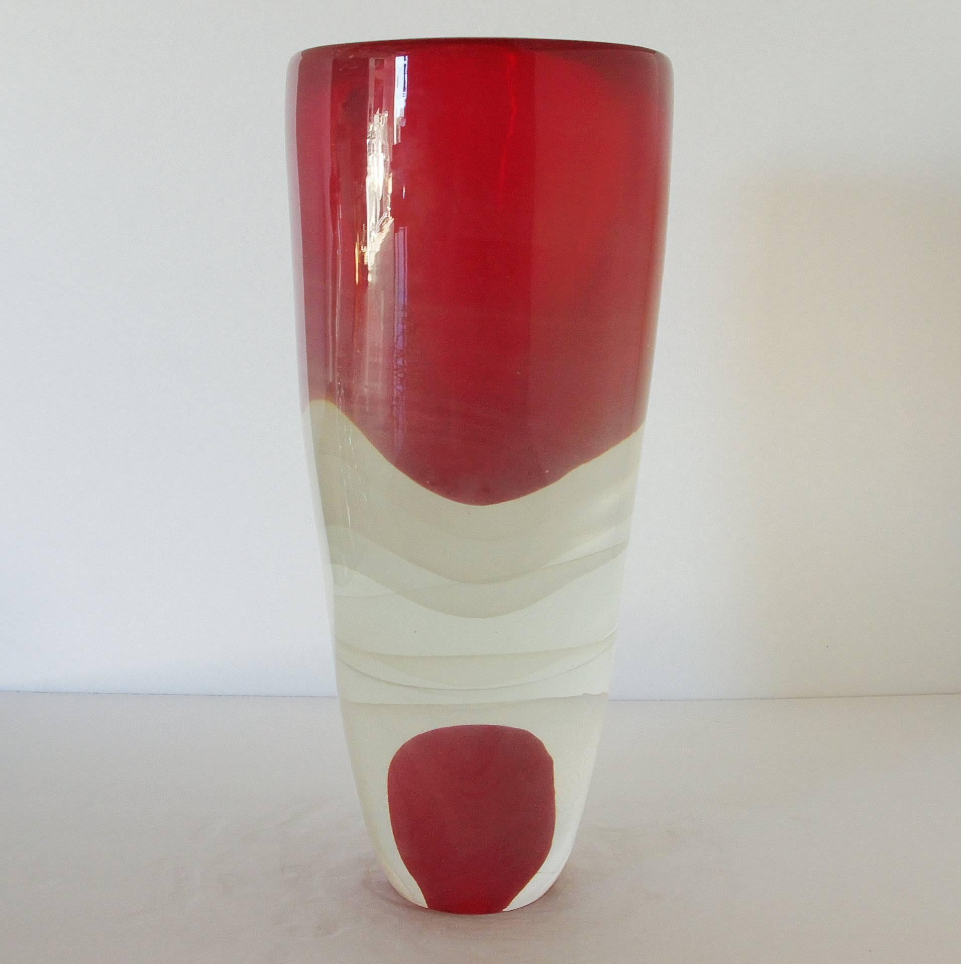 Mid-Century Modern Red Sommerso Murano Glass Vase by Romano Dona