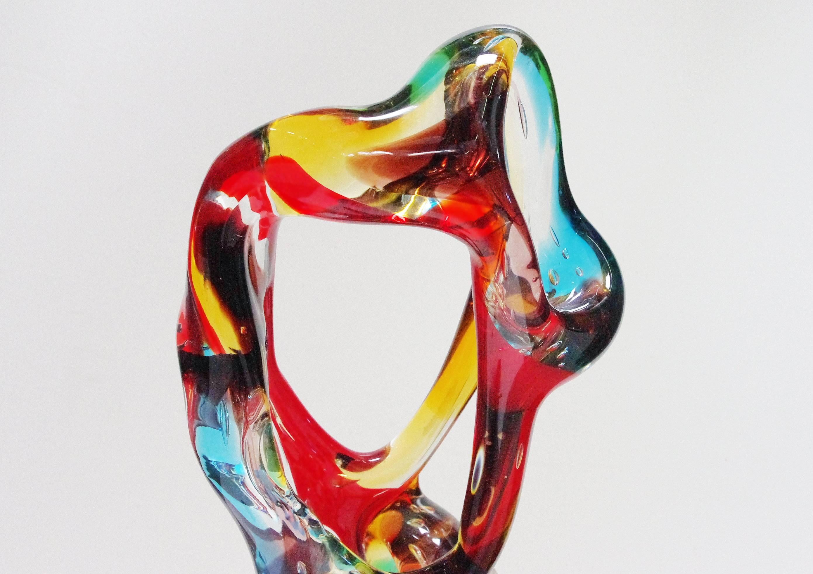 Italian multicolored Murano glass abstract sculpture hand blown by Sergio Constantini, signed 
