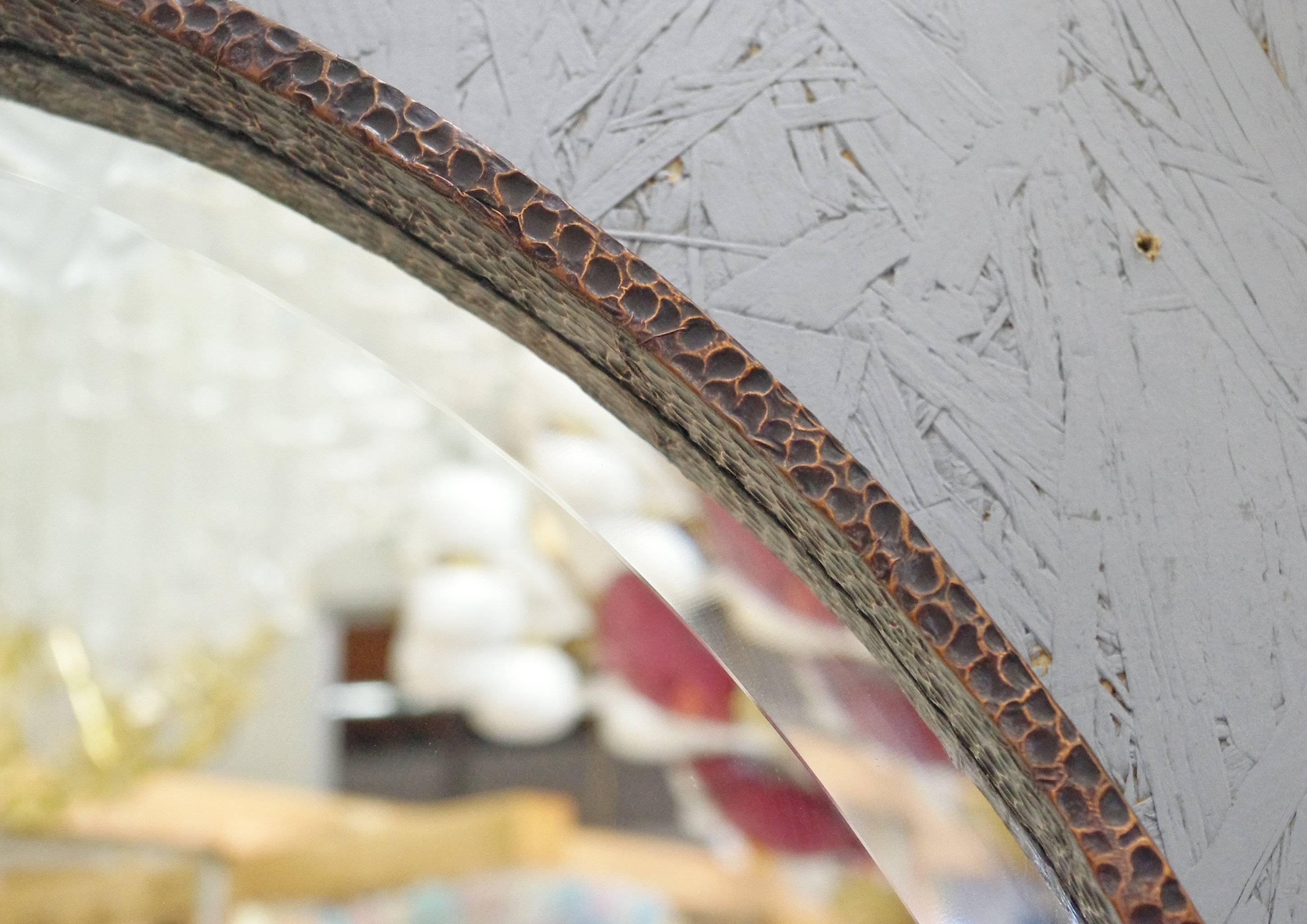 Italian Hammered Bronze Round Mirror In Excellent Condition In Los Angeles, CA