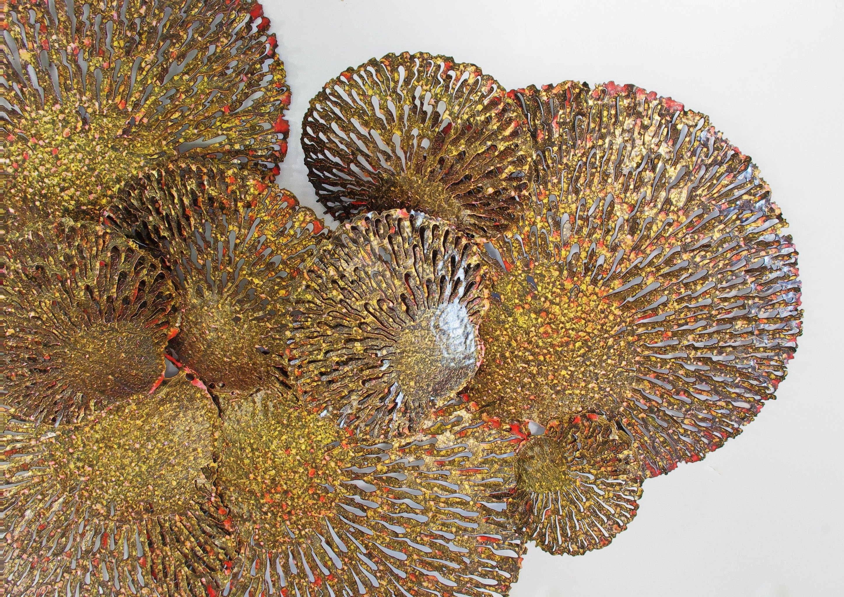 Gold and Red Iron Coral Wall Sculpture In Excellent Condition In Los Angeles, CA