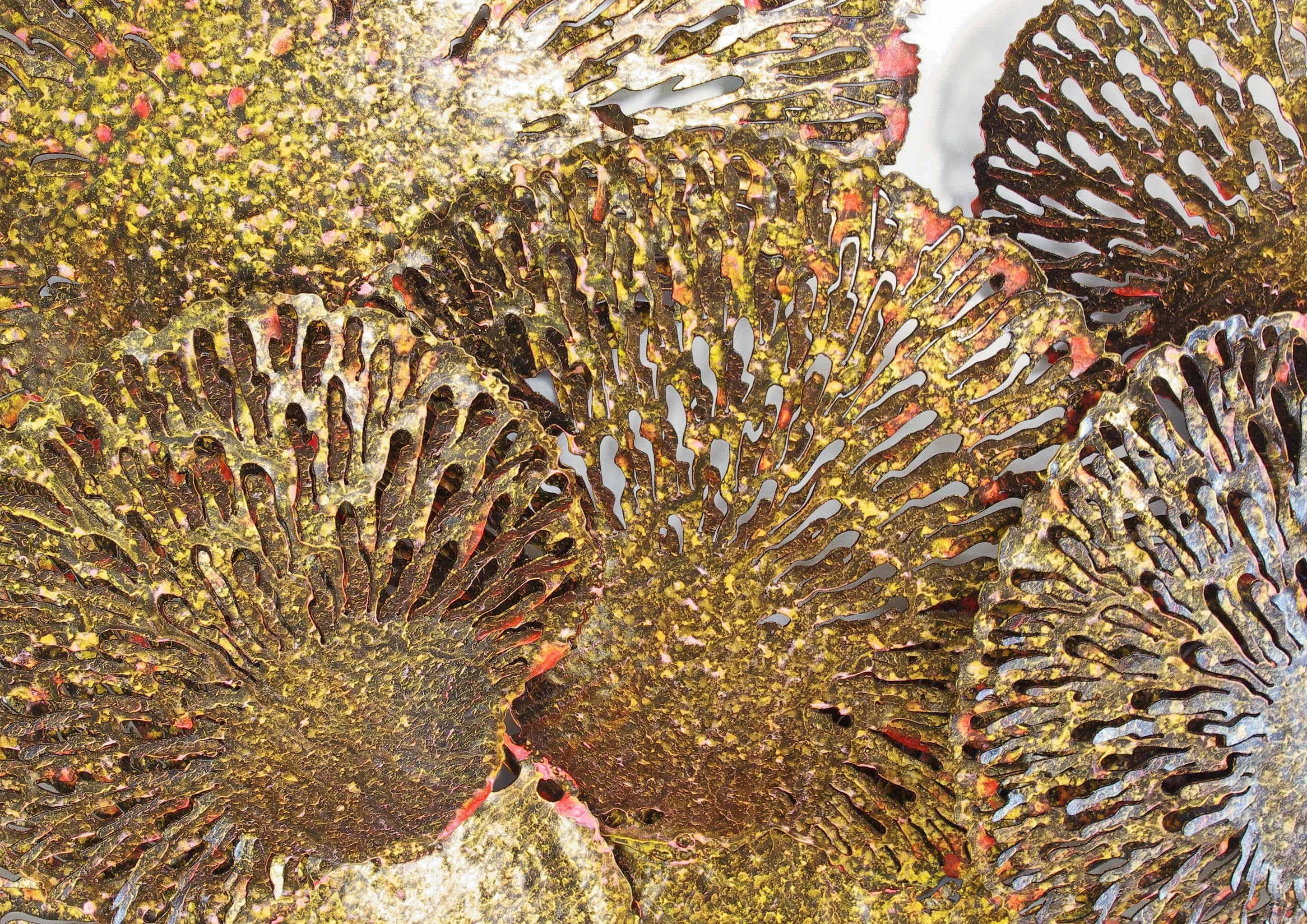 Contemporary Gold and Red Iron Coral Wall Sculpture