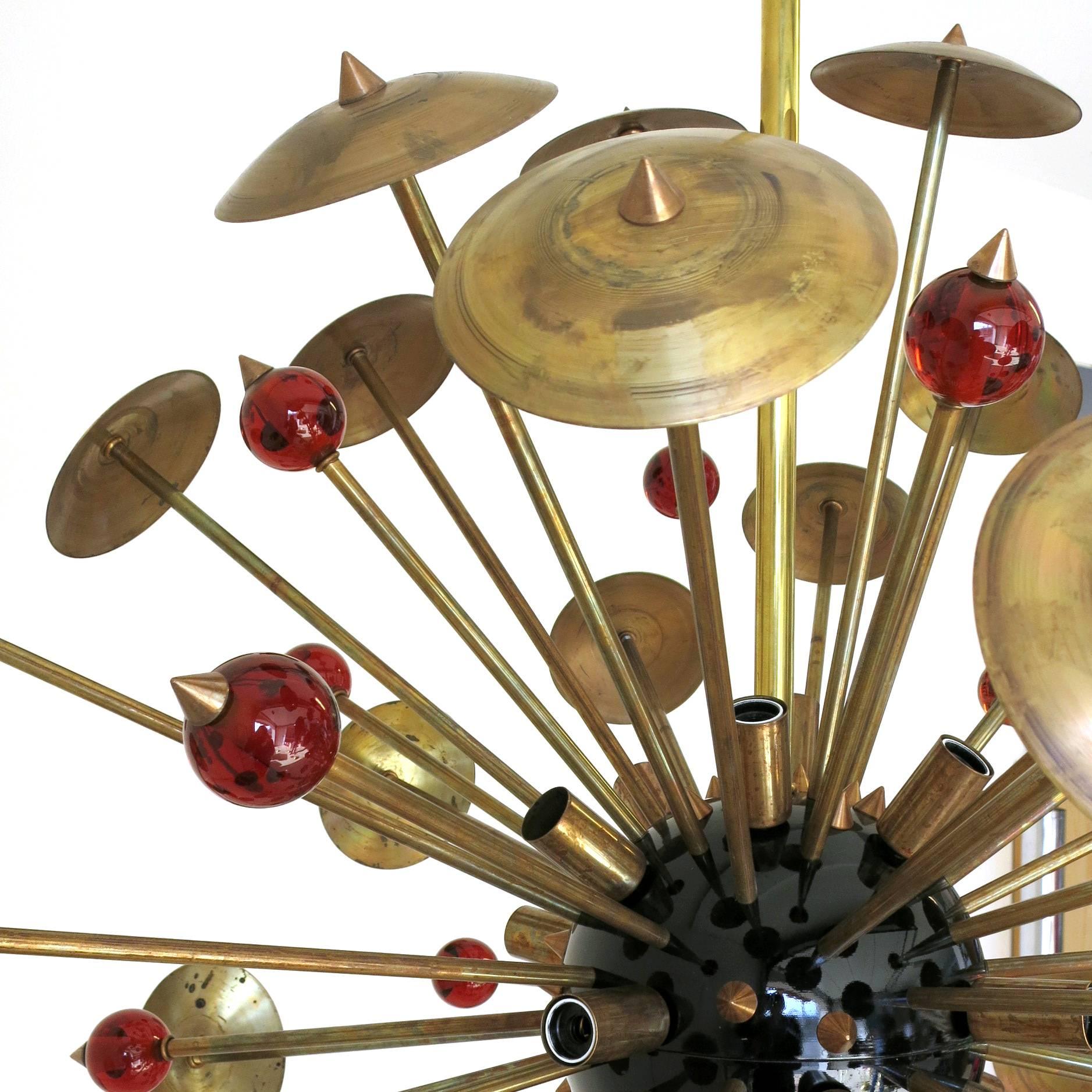 Italian Antique Brass and Amber Murano Glass Sputnik In Excellent Condition In Los Angeles, CA
