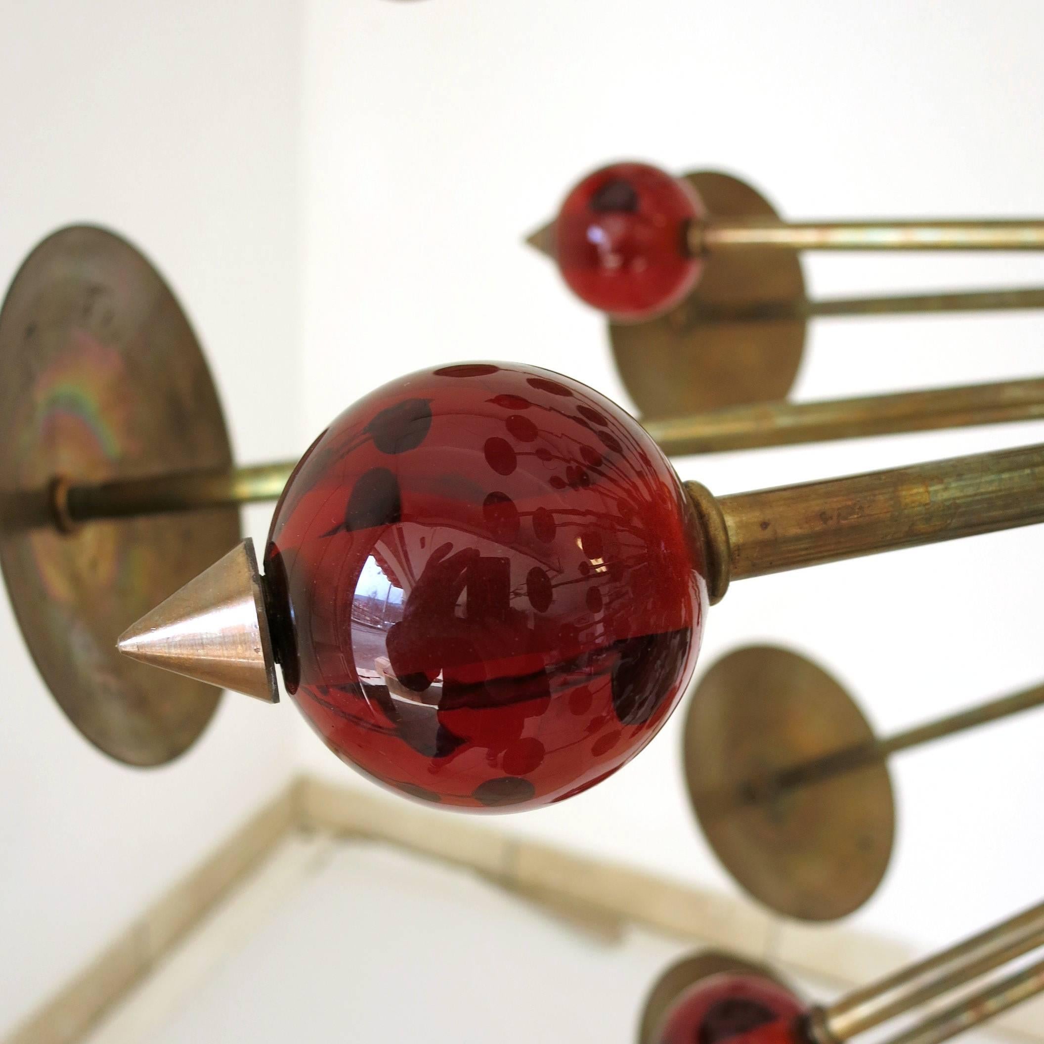 Italian Antique Brass and Amber Murano Glass Sputnik 2