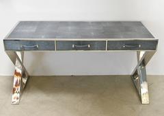 Faux Shagreen Leather and Stainless Steel Desk by Fabio Bergomi