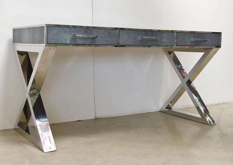 Faux Shagreen Leather And Stainless Steel Desk By Fabio Bergomi At