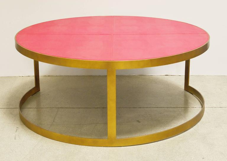 Red Leather and Metal Coffee Table by Fabio Bergomi For Sale at 1stdibs