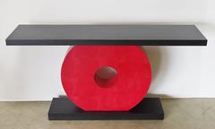 Red Leather and Wood Console Table by Fabio Bergomi