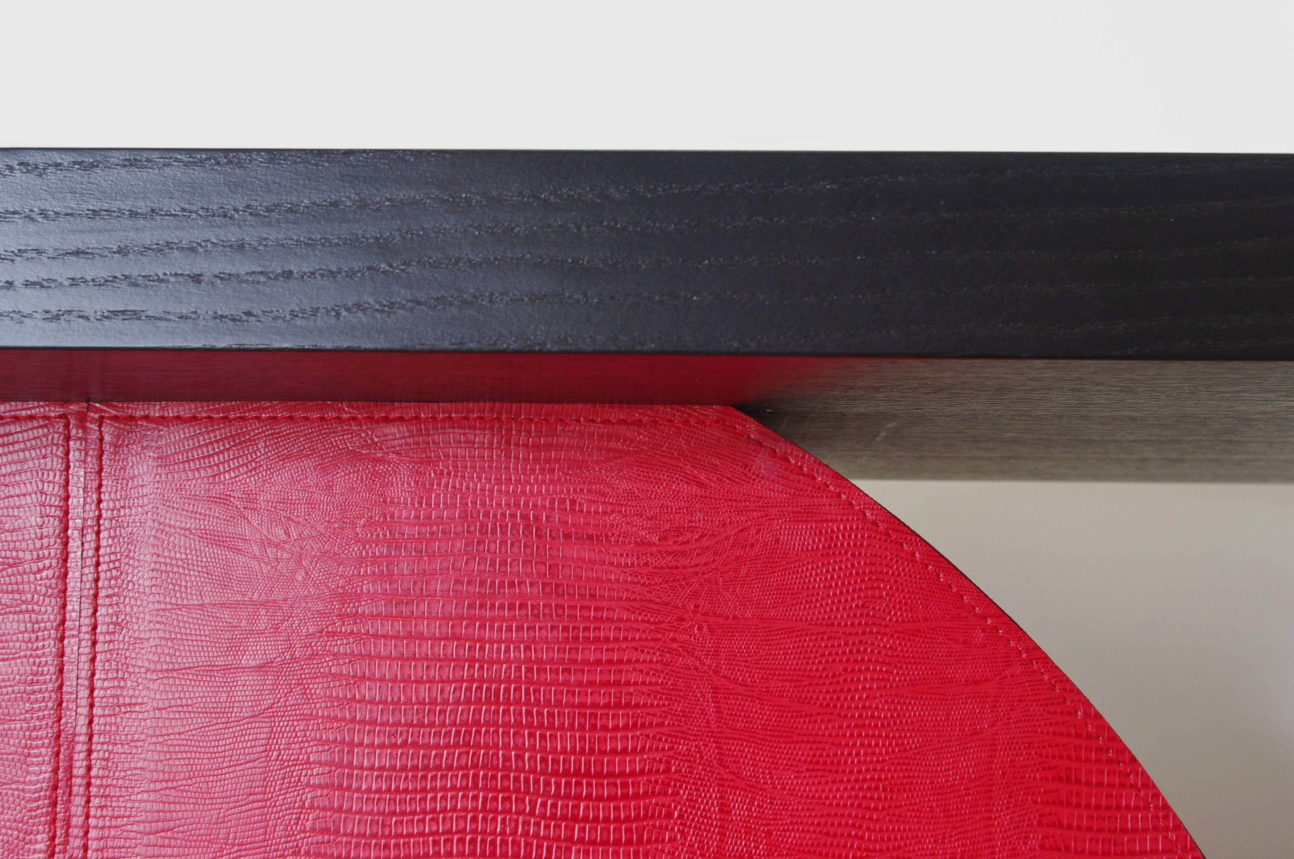 Red Leather and Wood Console Table by Fabio Bergomi In Excellent Condition In Los Angeles, CA