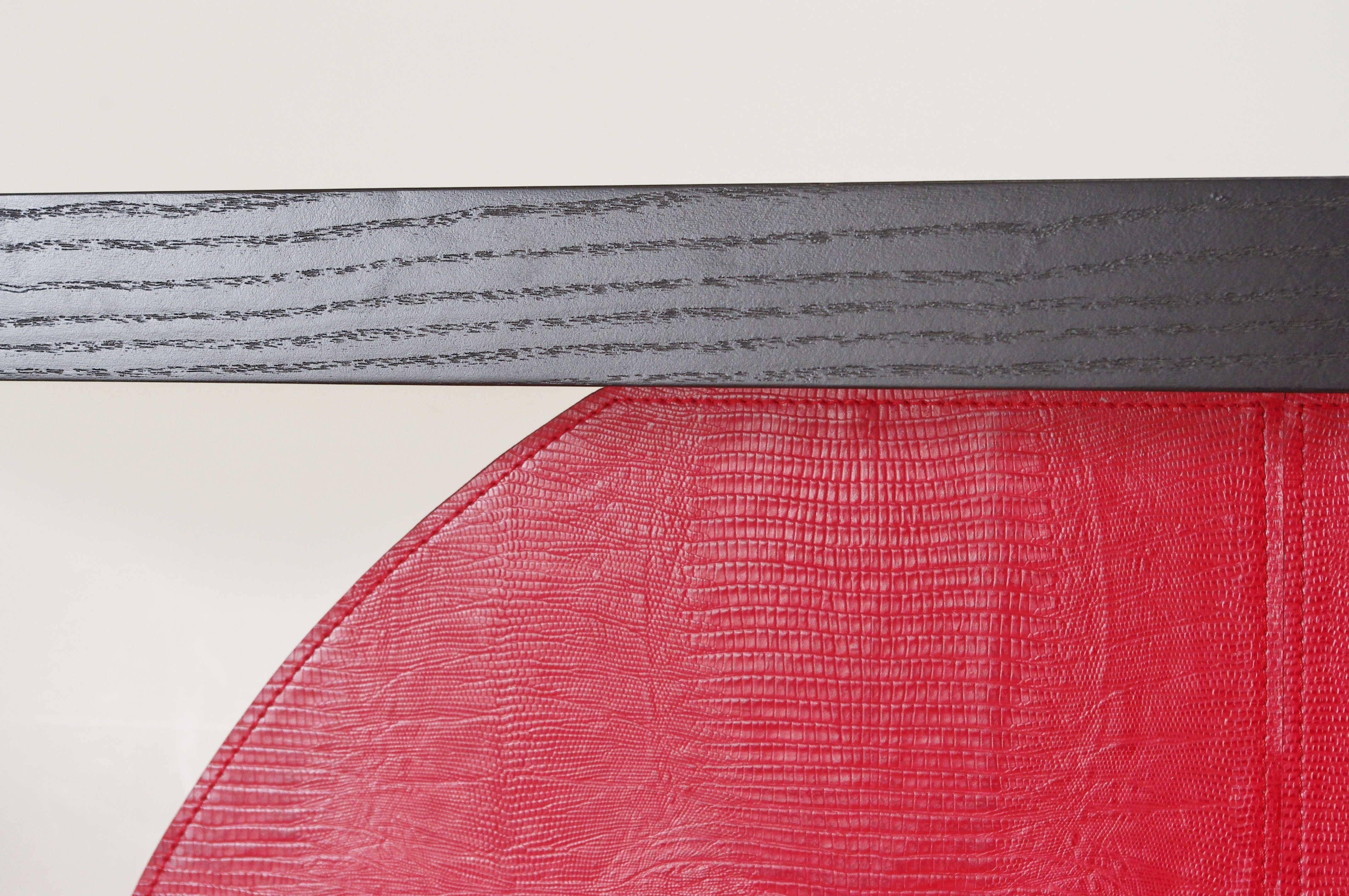Pressed Red Leather and Wood Console Table by Fabio Bergomi