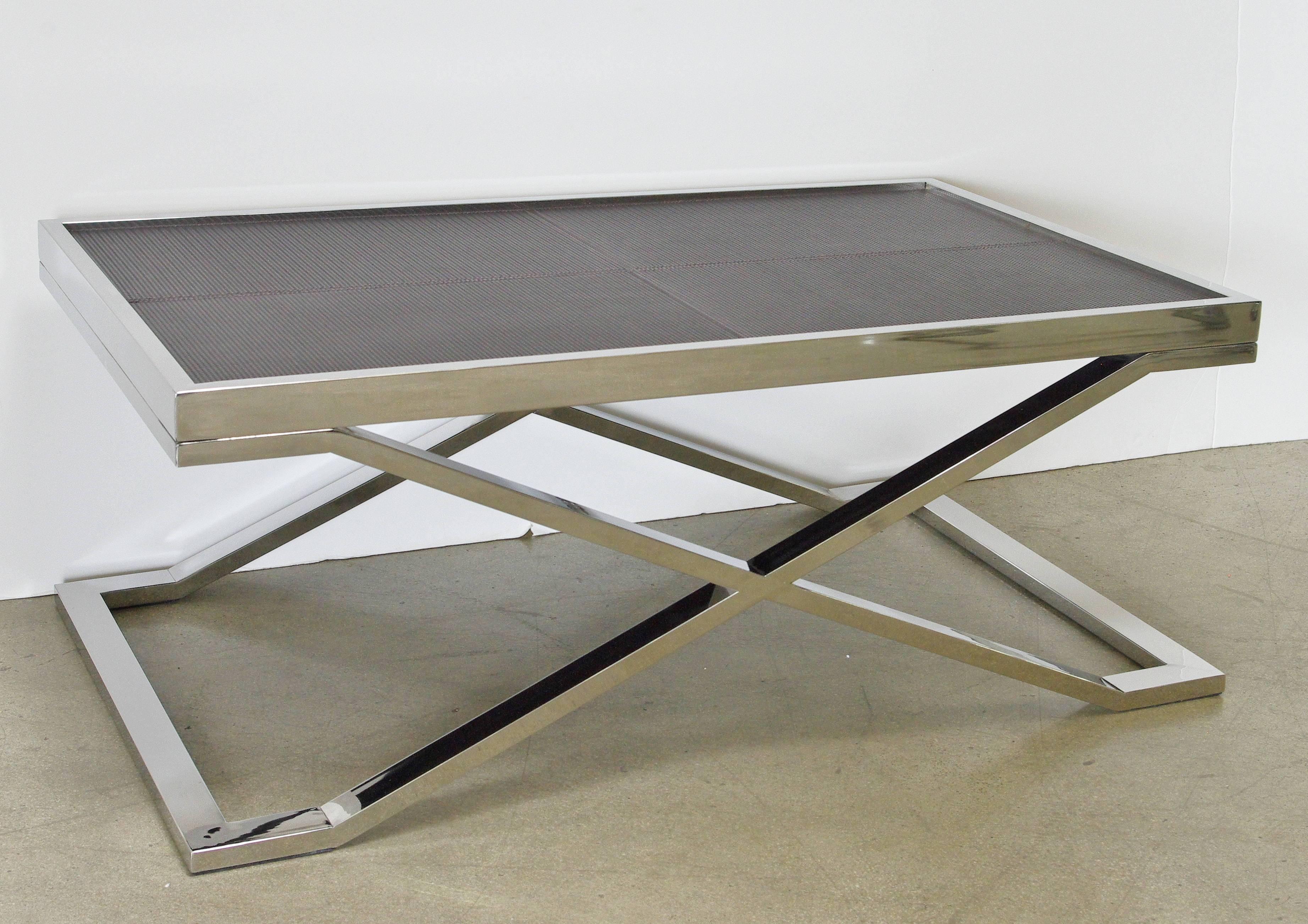 stainless steel and wood coffee table