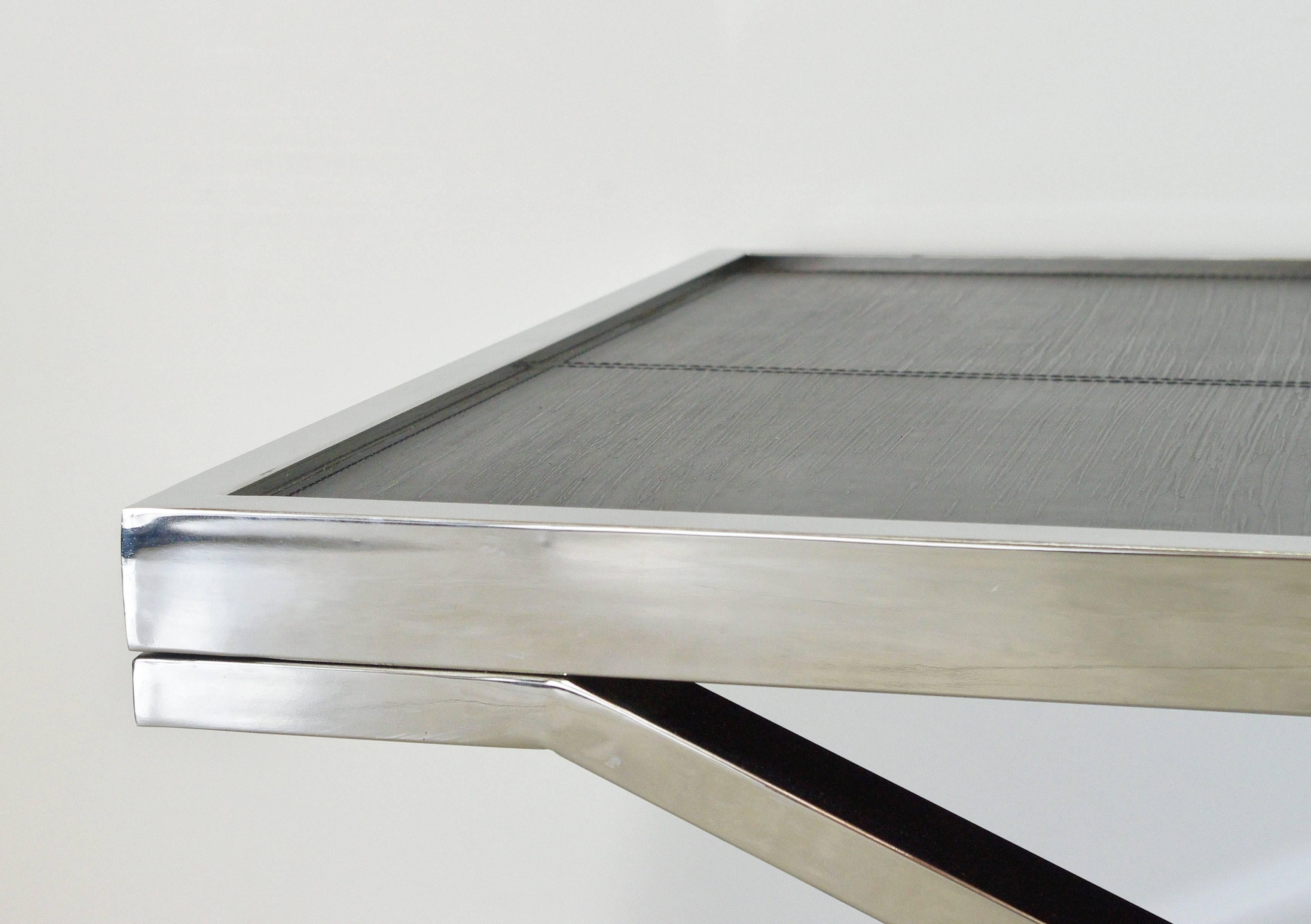 Pressed Black Leather and Stainless Steel Coffee Table by Fabio Ltd FINAL CLEARANCE SALE