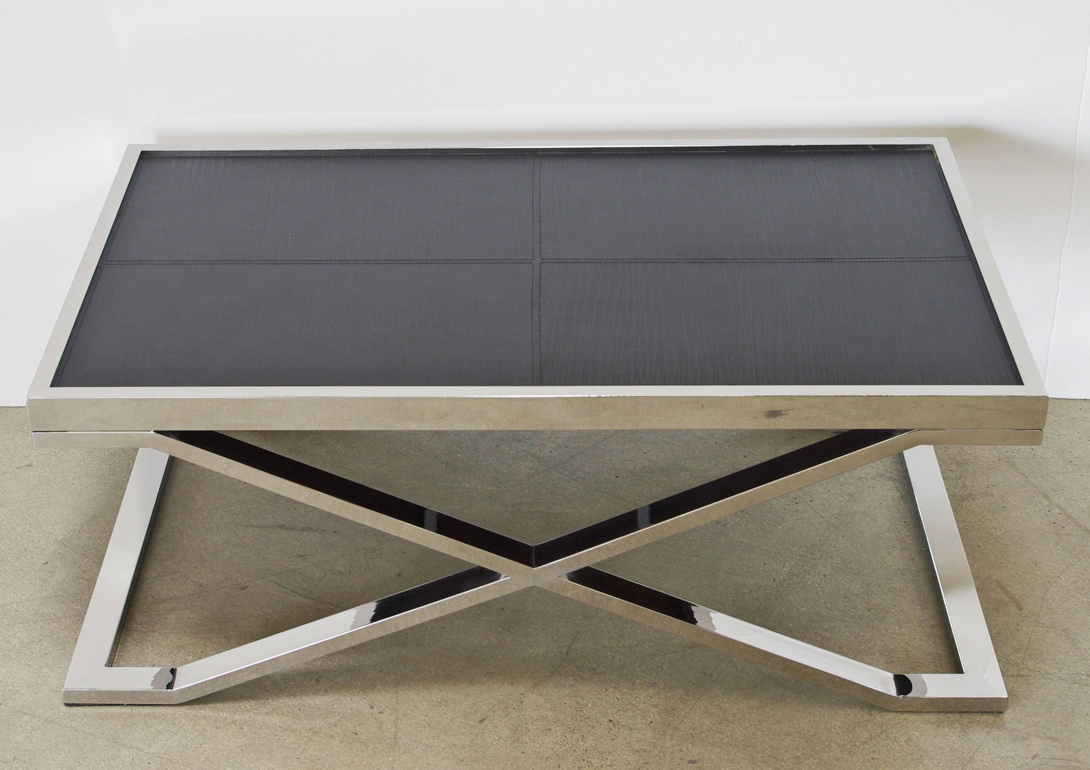 Modern Black Leather and Stainless Steel Coffee Table by Fabio Ltd FINAL CLEARANCE SALE