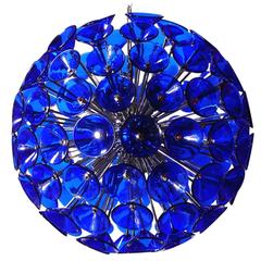 Italian Blue Murano Glass Trumpets Sputnik Chandelier by Vistosi