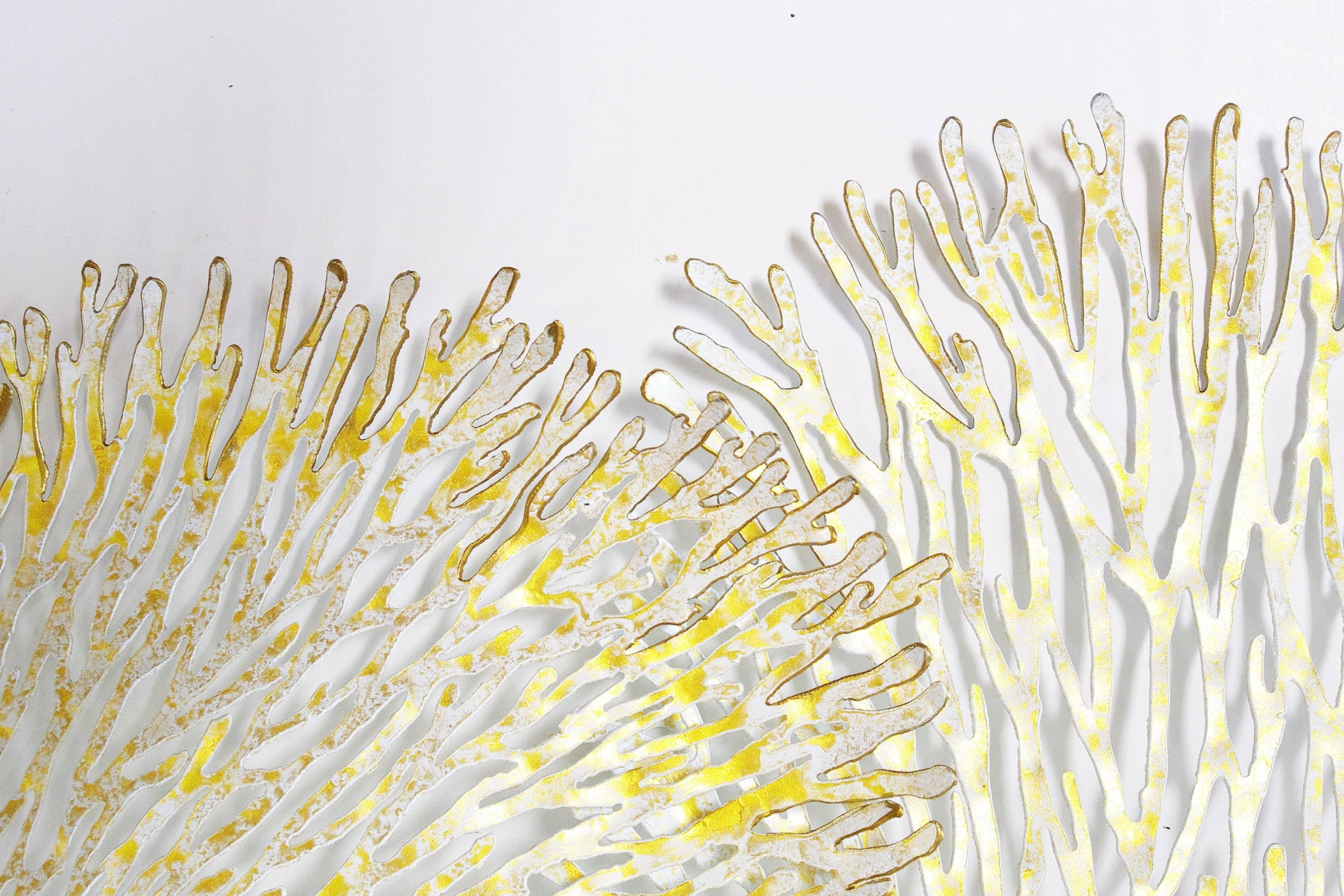 Painted White and Gold Iron Coral Wall Sculpture FINAL CLEARANCE SALE