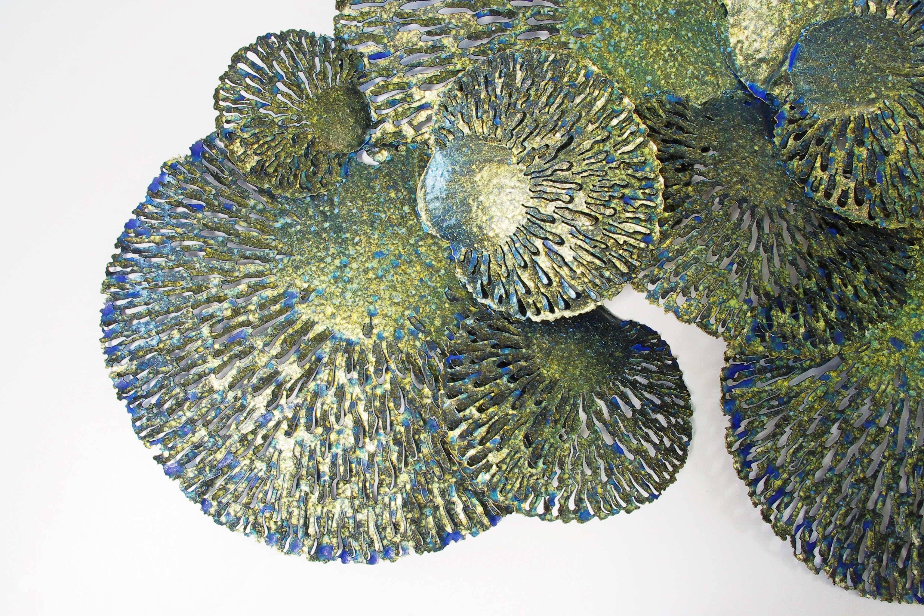 Thai Gold and Blue Iron Coral Wall Sculpture