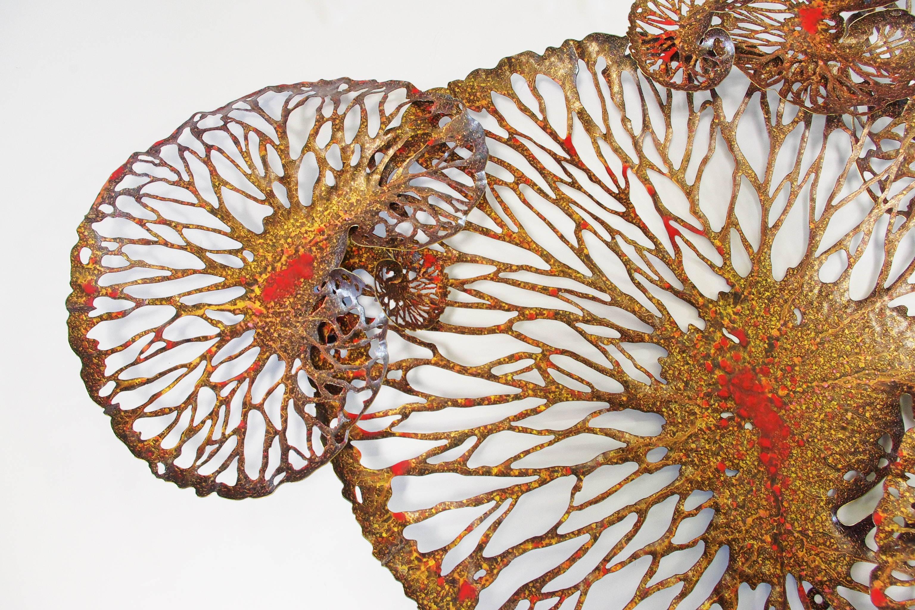 Thai Red and Gold Iron Lotus Wall Sculpture by Fabio Ltd