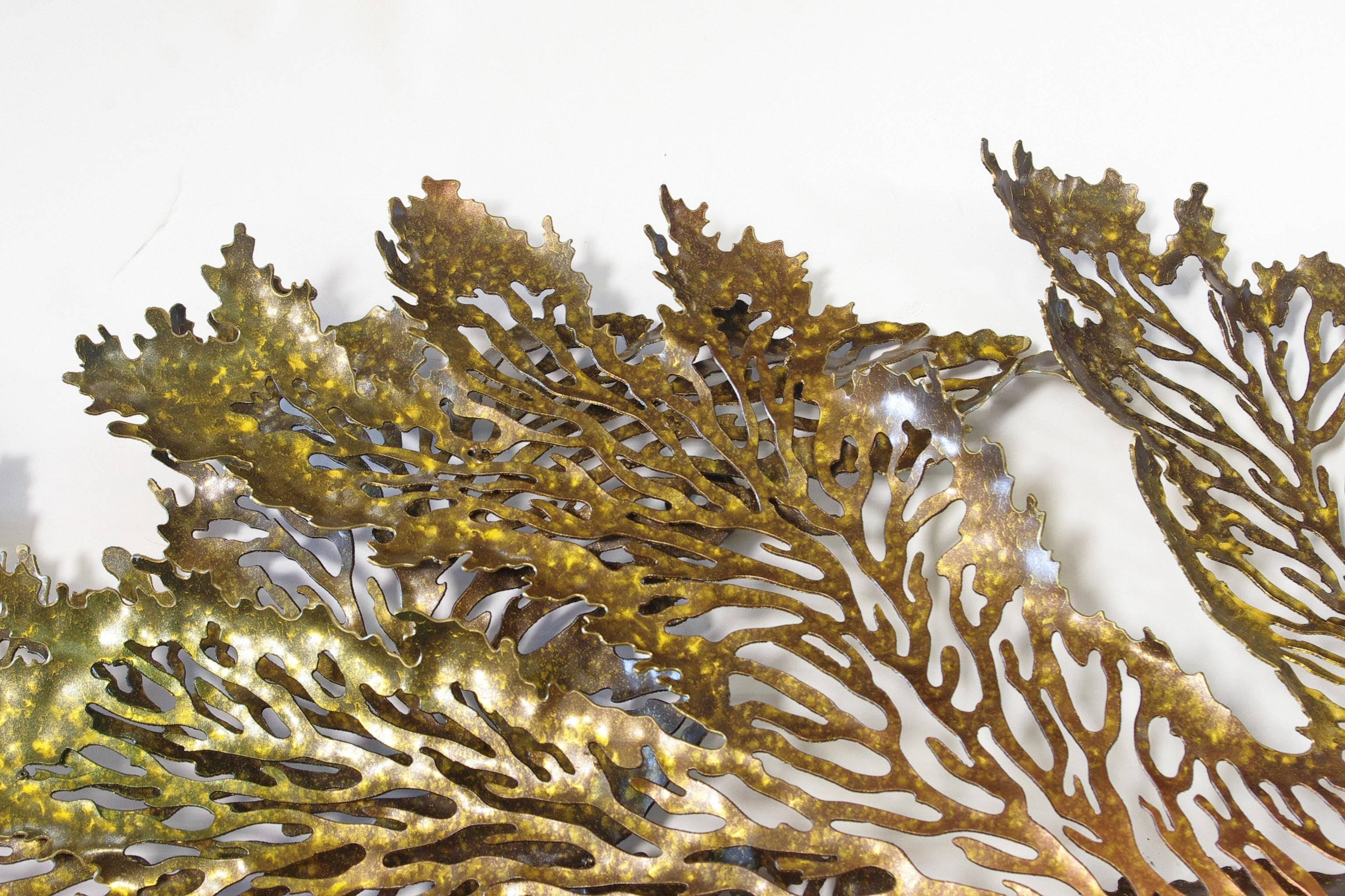 Organic Modern Gold and Bronze Leaf Iron Wall Sculpture